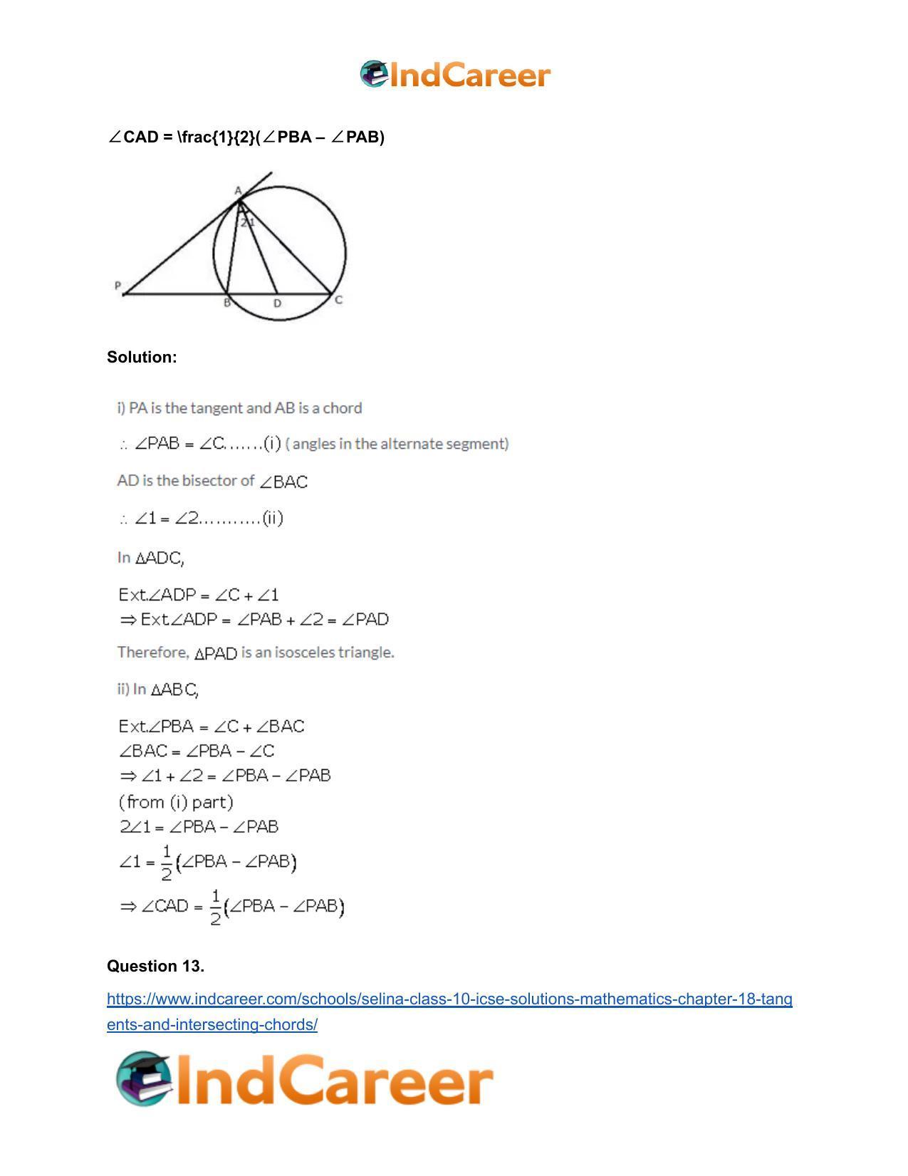 Selina Class 10 ICSE Solutions Mathematics : Chapter 18- Tangents and Intersecting Chords - Page 46