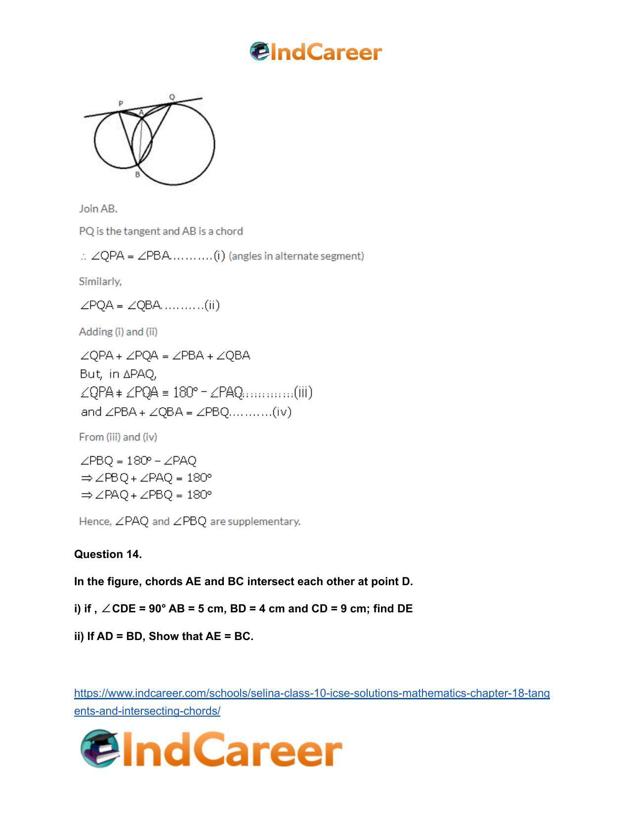 Selina Class 10 ICSE Solutions Mathematics : Chapter 18- Tangents and Intersecting Chords - Page 48