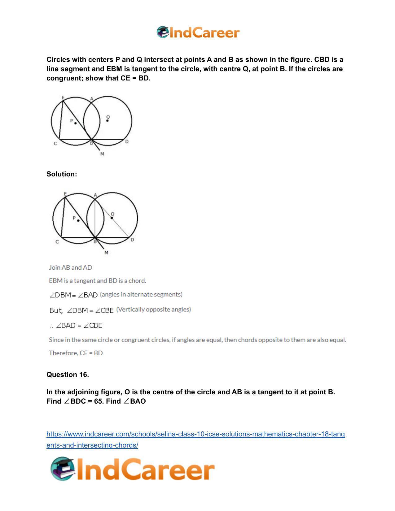 Selina Class 10 ICSE Solutions Mathematics : Chapter 18- Tangents and Intersecting Chords - Page 51
