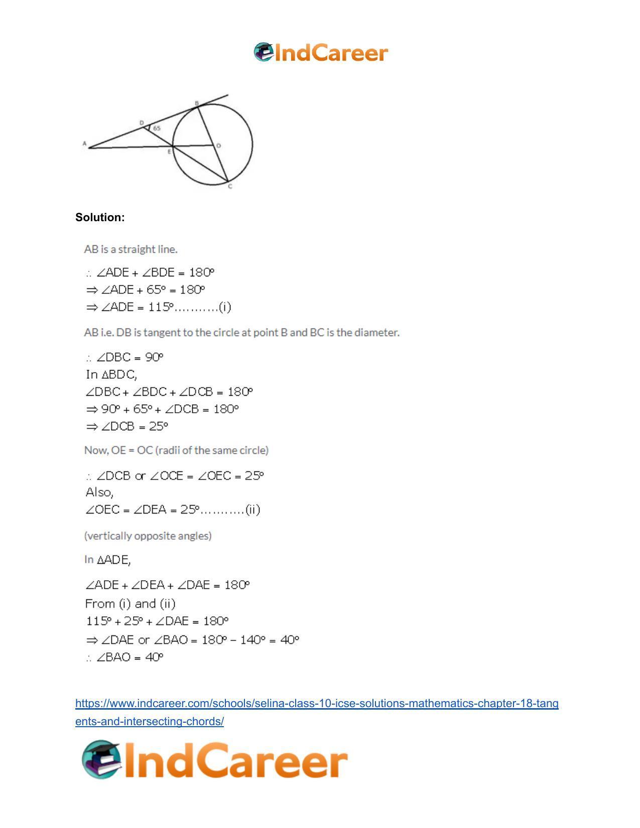Selina Class 10 ICSE Solutions Mathematics : Chapter 18- Tangents and Intersecting Chords - Page 52