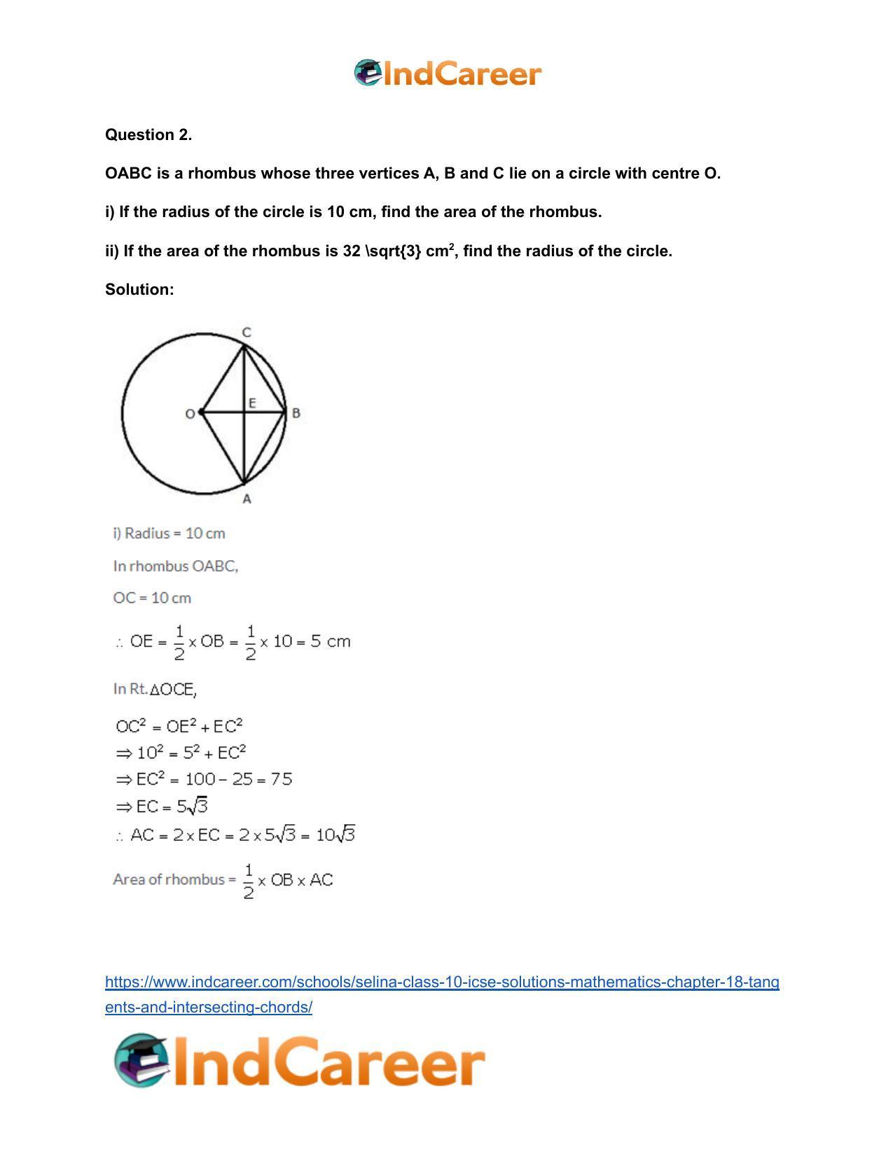 Selina Class 10 ICSE Solutions Mathematics : Chapter 18- Tangents and Intersecting Chords - Page 55