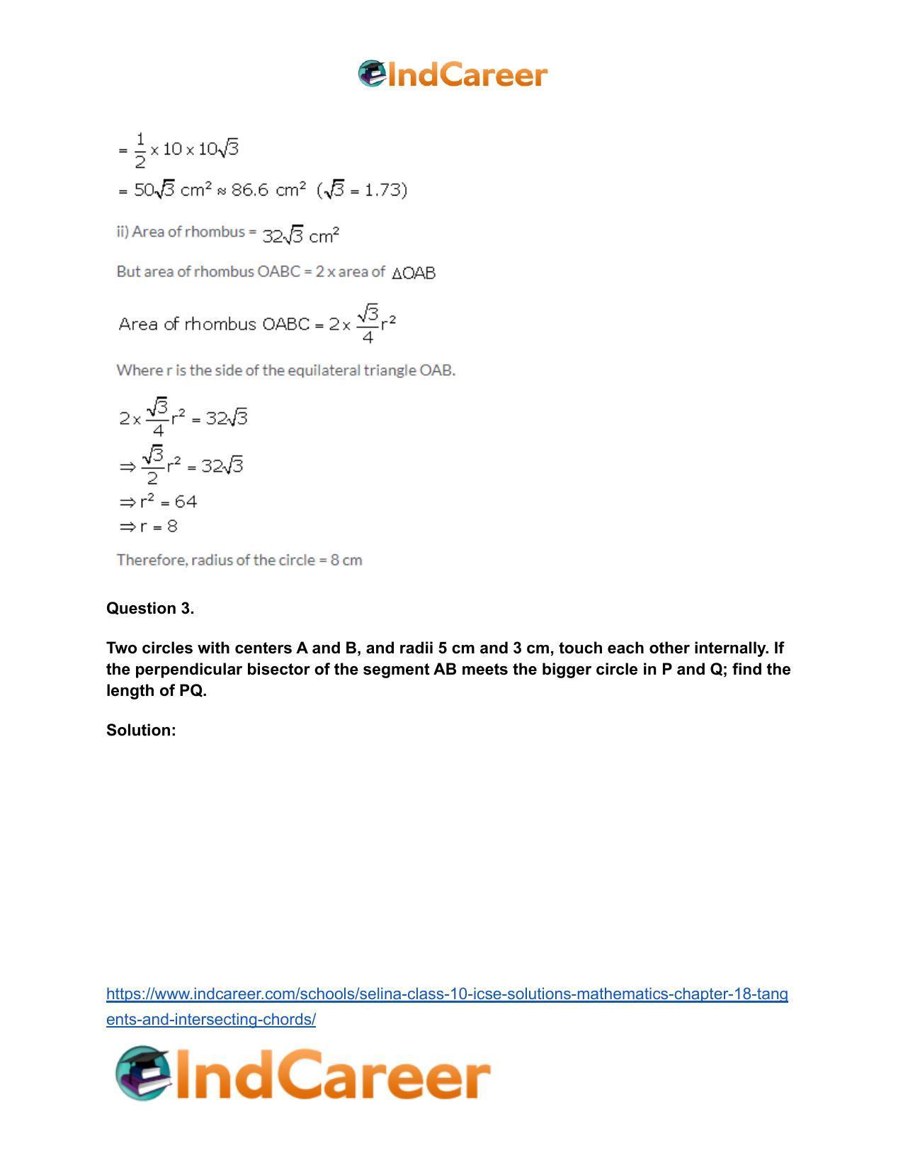 Selina Class 10 ICSE Solutions Mathematics : Chapter 18- Tangents and Intersecting Chords - Page 56