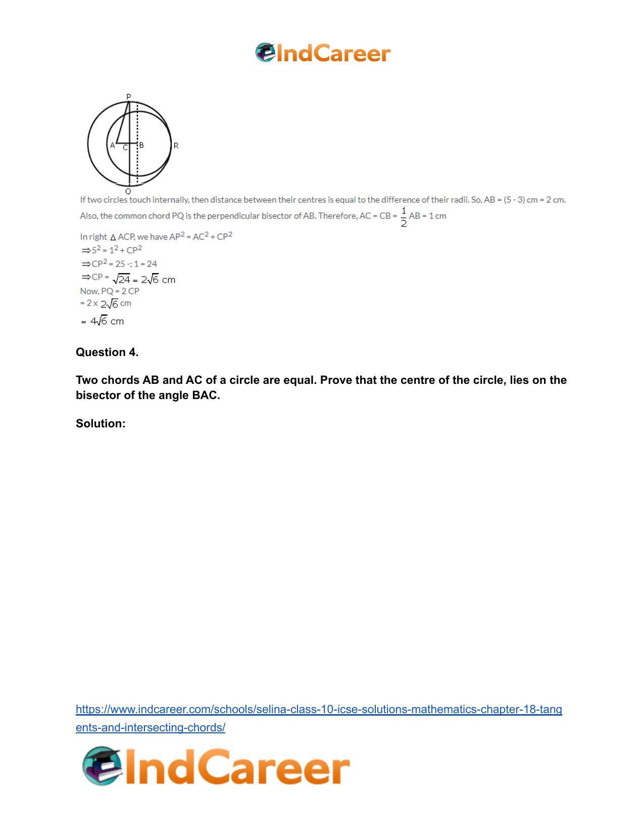 Selina Class 10 ICSE Solutions Mathematics : Chapter 18- Tangents and Intersecting Chords - Page 57