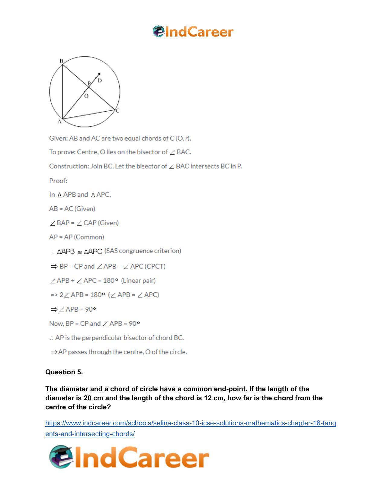 Selina Class 10 ICSE Solutions Mathematics : Chapter 18- Tangents and Intersecting Chords - Page 58