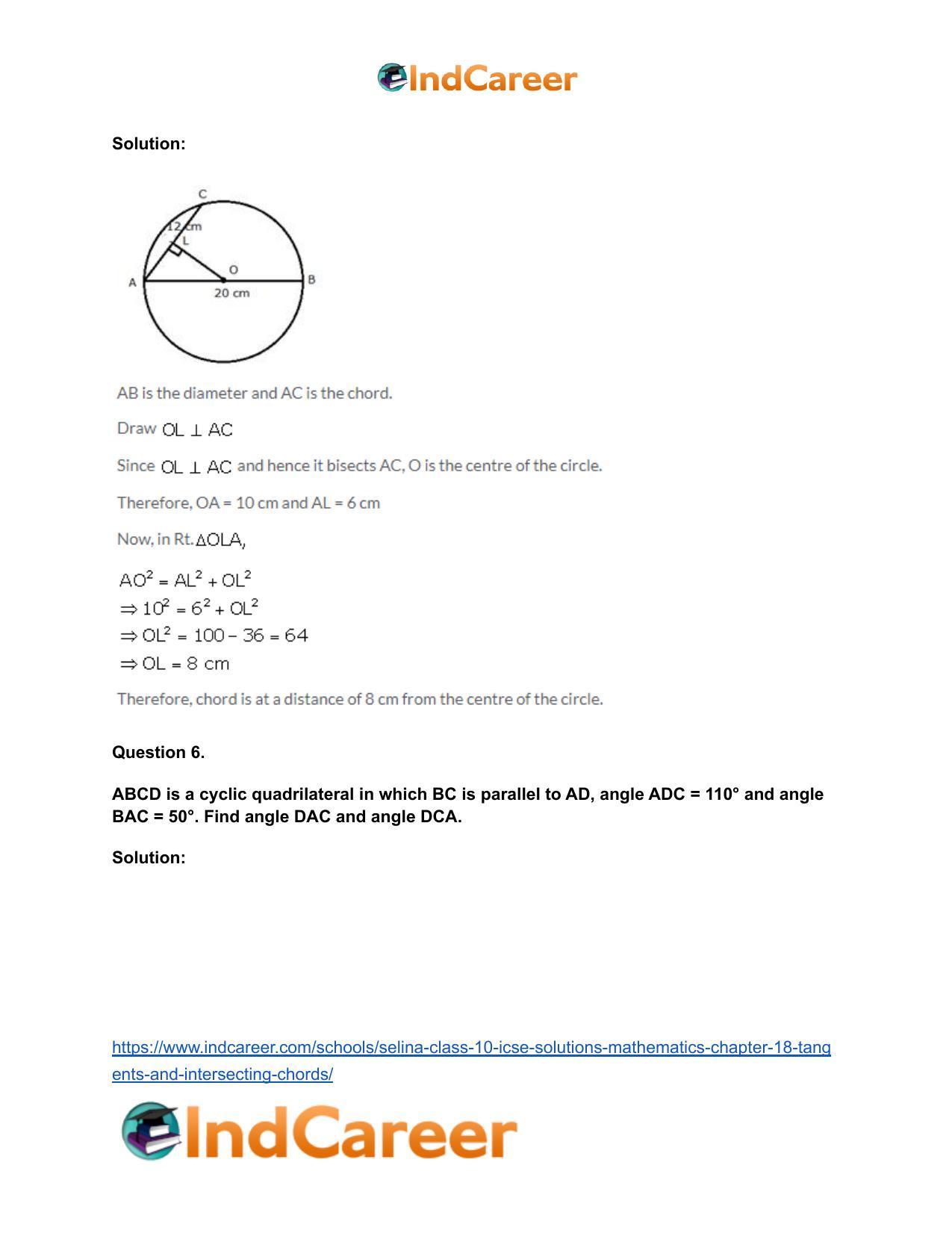 Selina Class 10 ICSE Solutions Mathematics : Chapter 18- Tangents and Intersecting Chords - Page 59