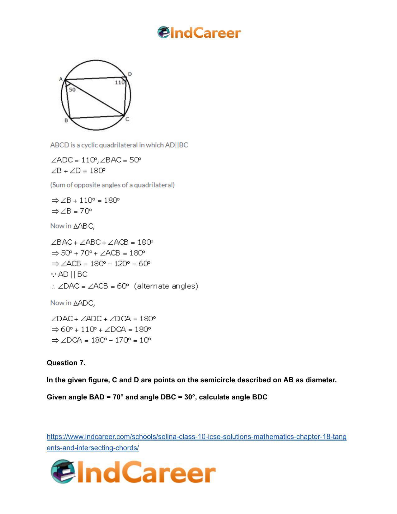 Selina Class 10 ICSE Solutions Mathematics : Chapter 18- Tangents and Intersecting Chords - Page 60
