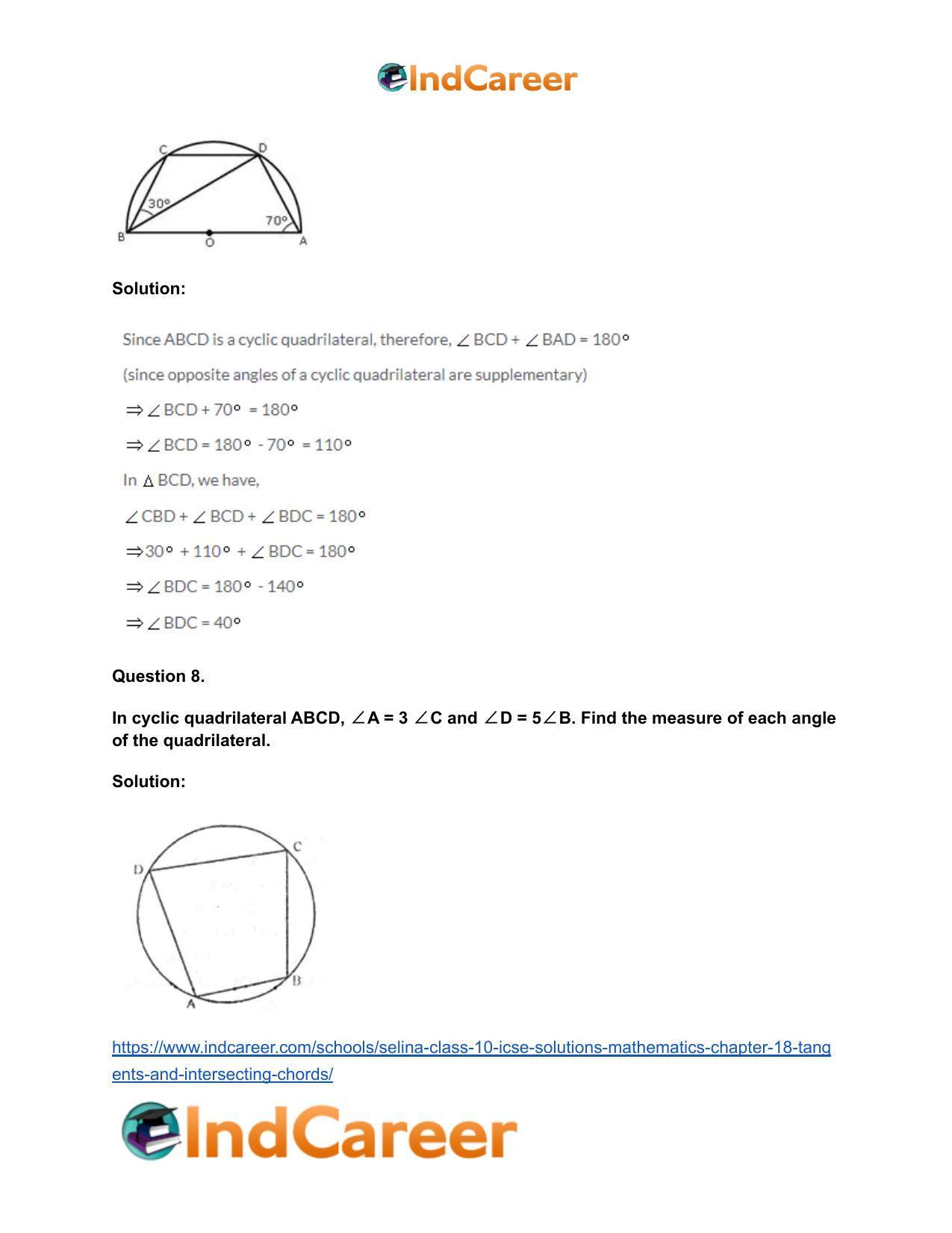 Selina Class 10 ICSE Solutions Mathematics : Chapter 18- Tangents and Intersecting Chords - Page 61