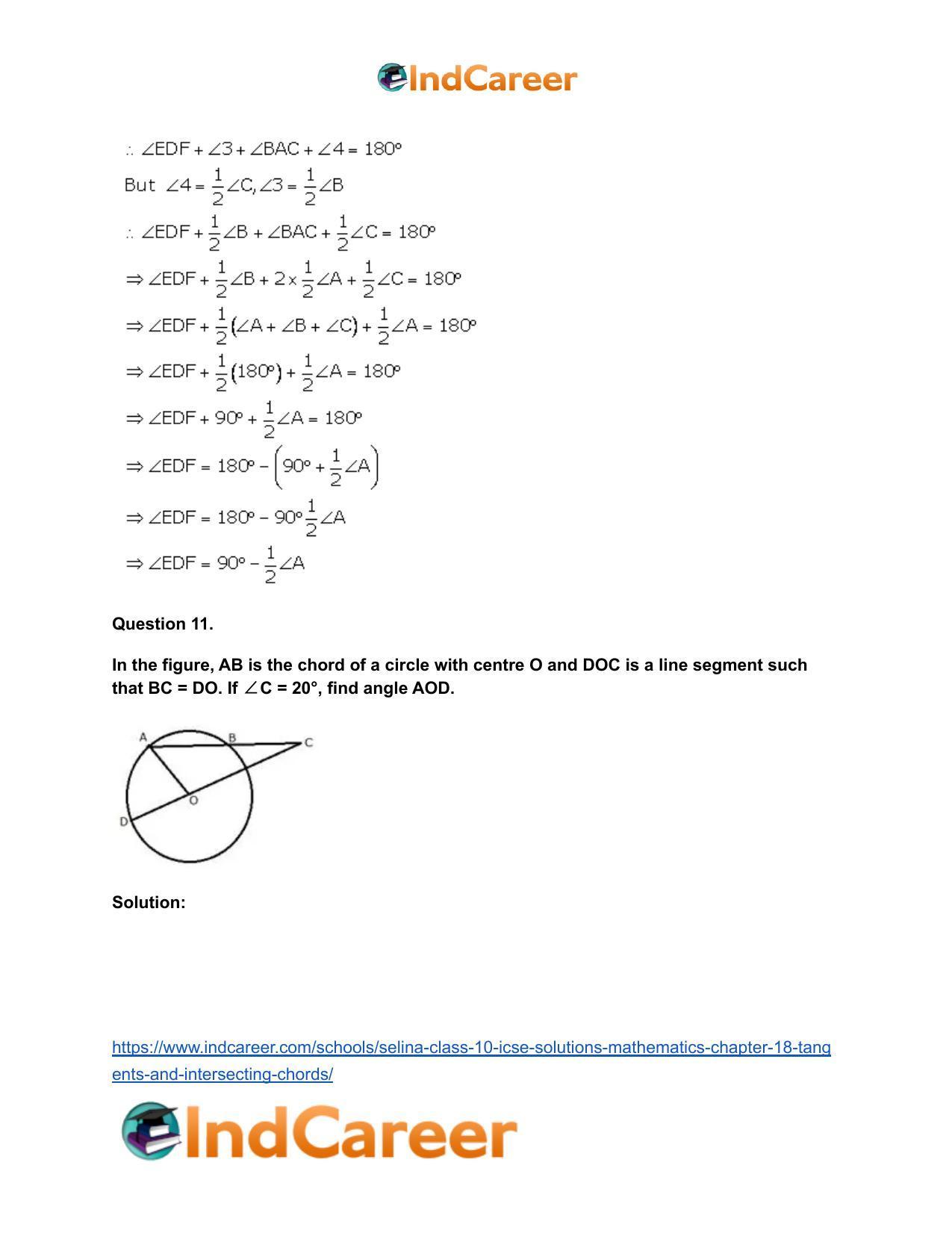 Selina Class 10 ICSE Solutions Mathematics : Chapter 18- Tangents and Intersecting Chords - Page 65