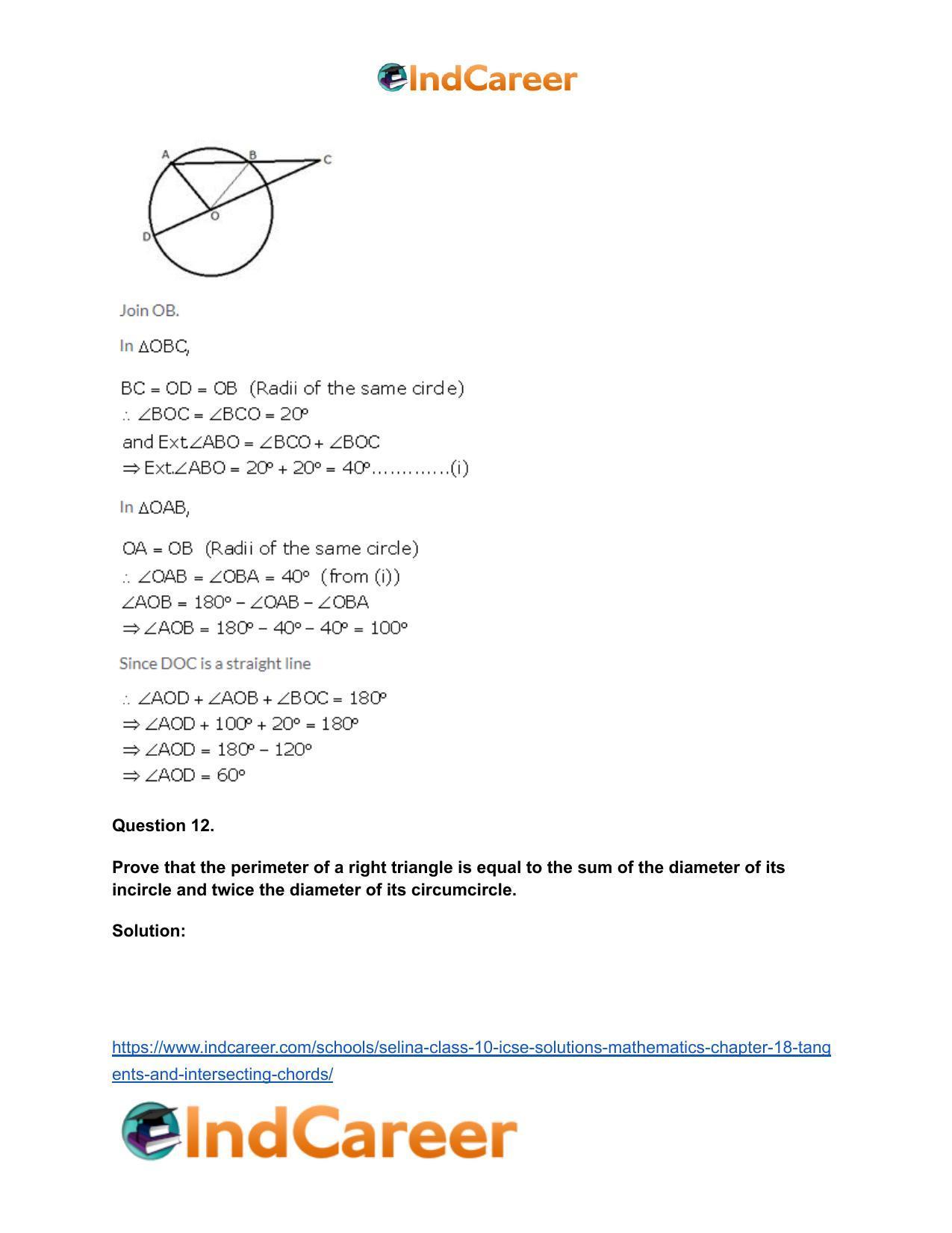 Selina Class 10 ICSE Solutions Mathematics : Chapter 18- Tangents and Intersecting Chords - Page 66