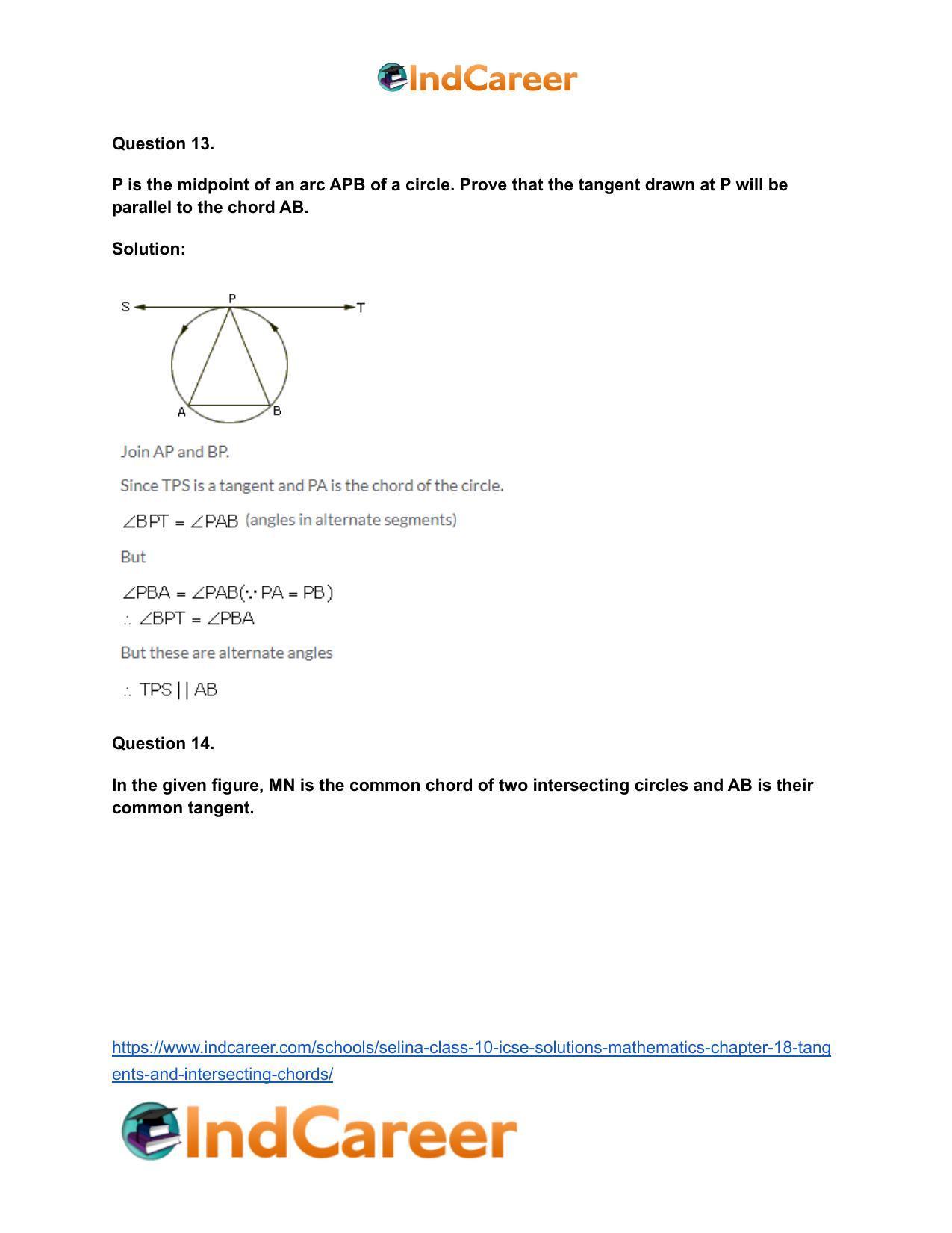 Selina Class 10 ICSE Solutions Mathematics : Chapter 18- Tangents and Intersecting Chords - Page 68