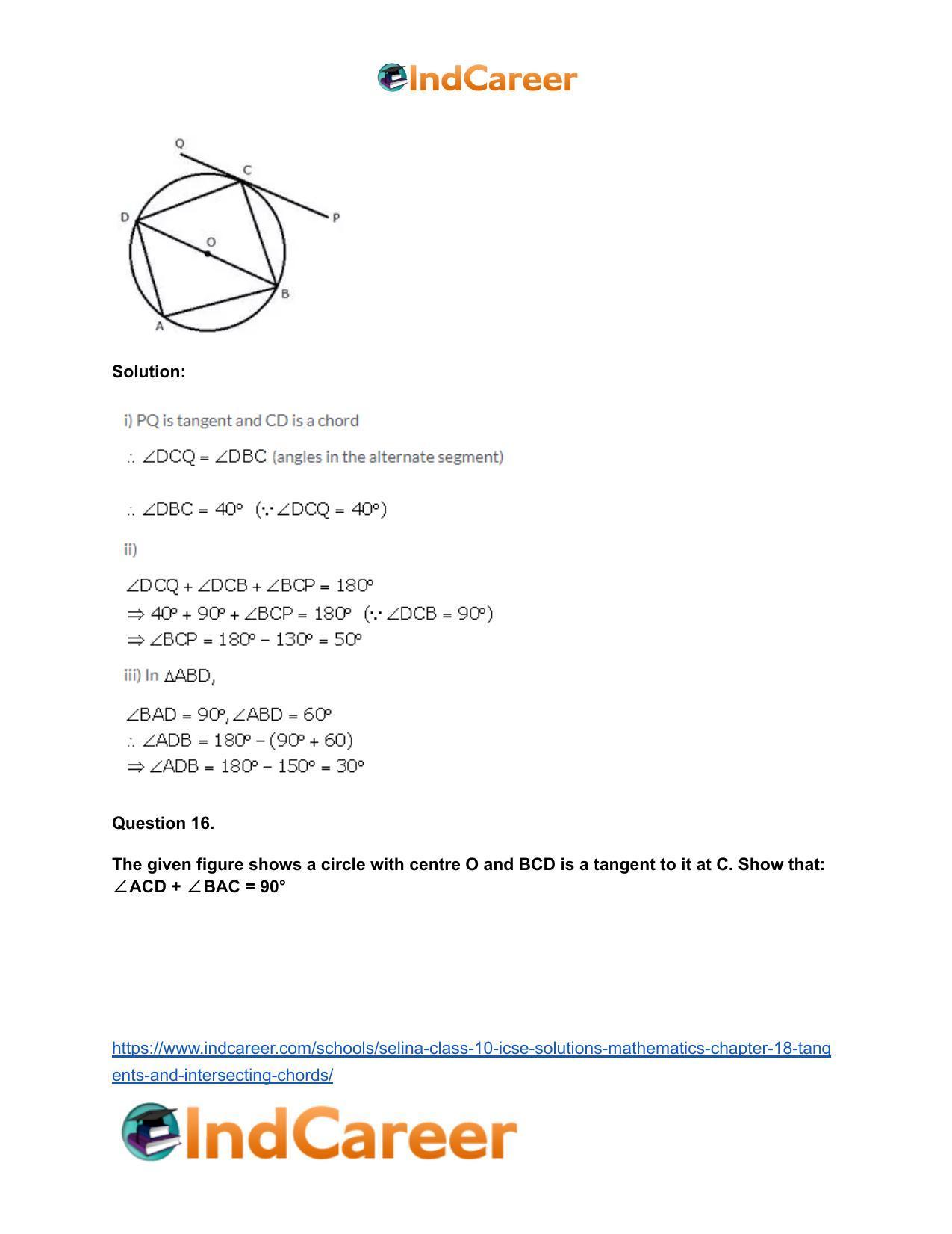 Selina Class 10 ICSE Solutions Mathematics : Chapter 18- Tangents and Intersecting Chords - Page 70