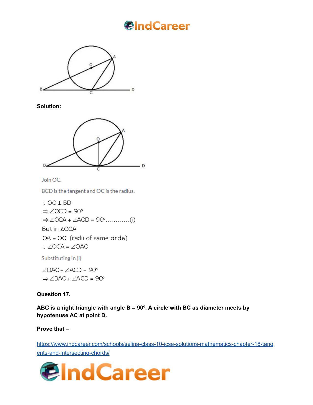 Selina Class 10 ICSE Solutions Mathematics : Chapter 18- Tangents and Intersecting Chords - Page 71