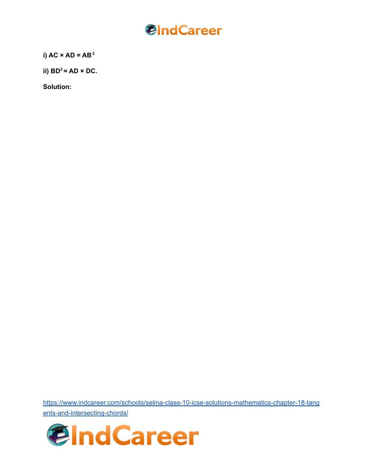 Selina Class 10 ICSE Solutions Mathematics : Chapter 18- Tangents and Intersecting Chords - Page 72