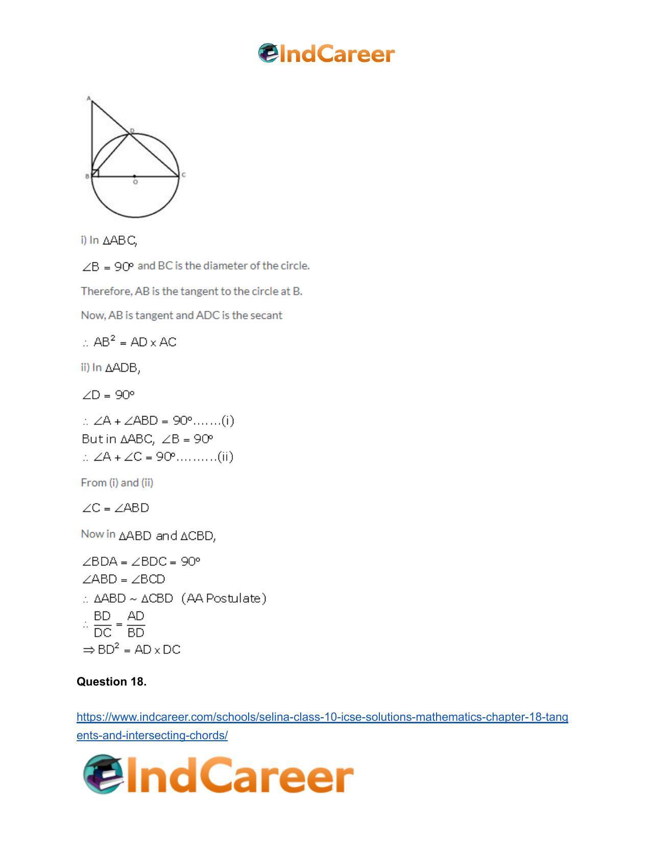 Selina Class 10 ICSE Solutions Mathematics : Chapter 18- Tangents and Intersecting Chords - Page 73