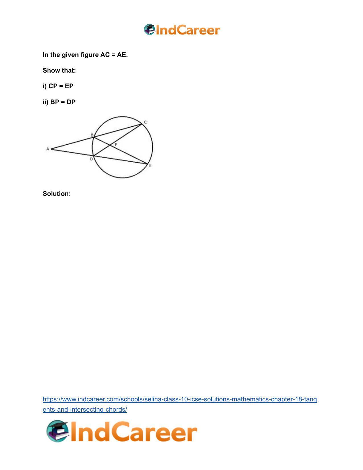 Selina Class 10 ICSE Solutions Mathematics : Chapter 18- Tangents and Intersecting Chords - Page 74