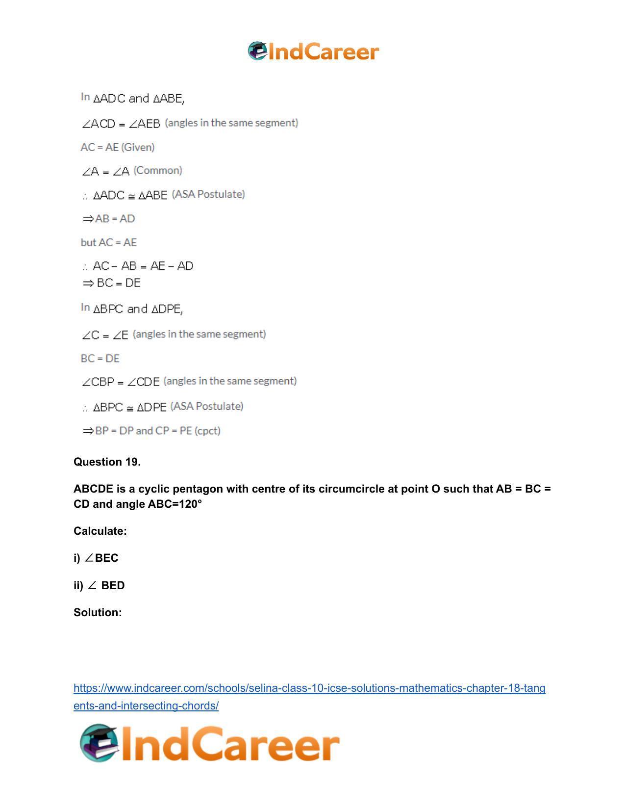 Selina Class 10 ICSE Solutions Mathematics : Chapter 18- Tangents and Intersecting Chords - Page 75