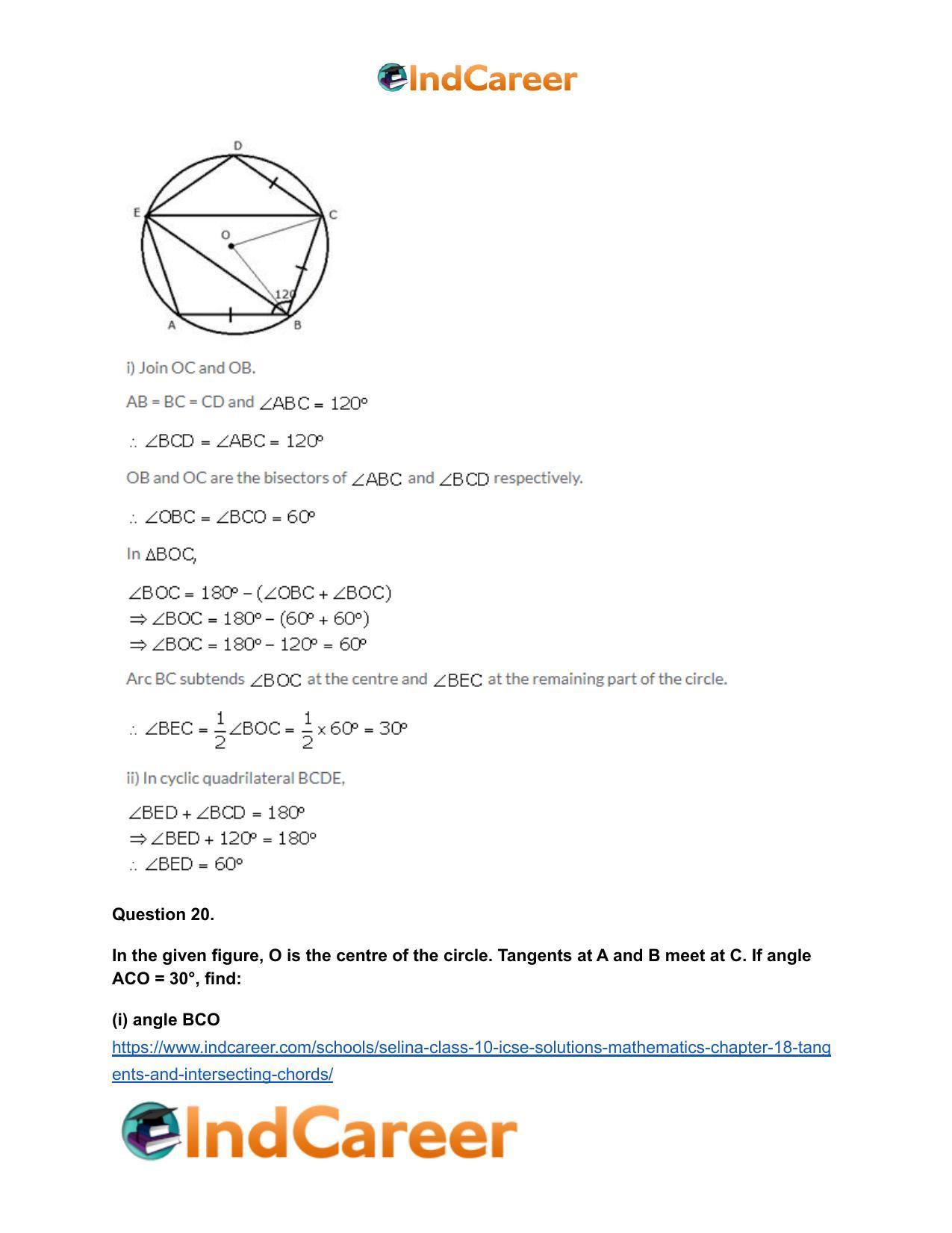Selina Class 10 ICSE Solutions Mathematics : Chapter 18- Tangents and Intersecting Chords - Page 76