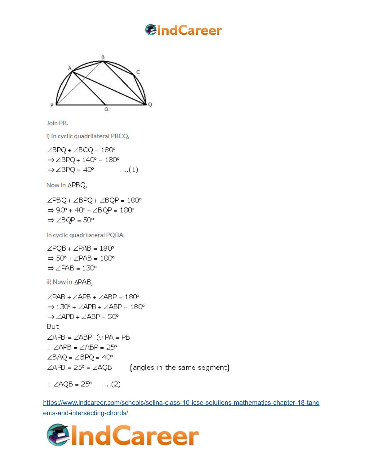 Selina Class 10 ICSE Solutions Mathematics : Chapter 18- Tangents and Intersecting Chords - Page 84