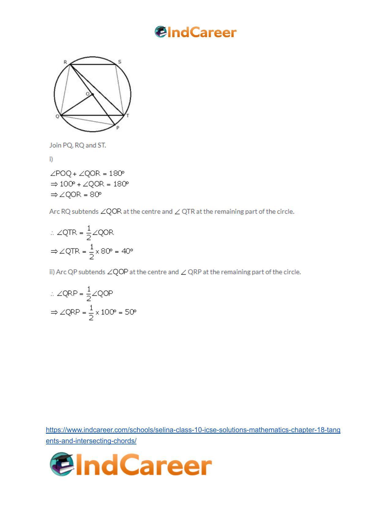 Selina Class 10 ICSE Solutions Mathematics : Chapter 18- Tangents and Intersecting Chords - Page 87