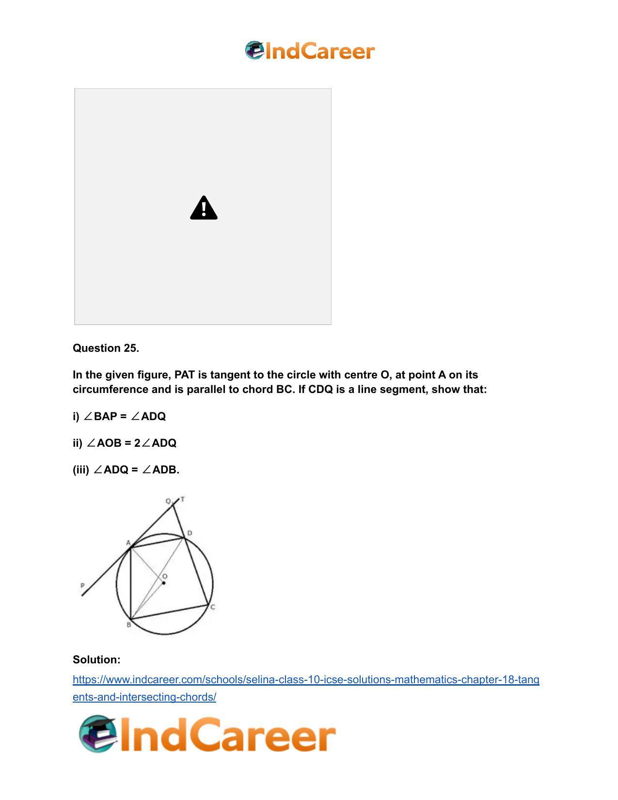 Selina Class 10 ICSE Solutions Mathematics : Chapter 18- Tangents and Intersecting Chords - Page 88