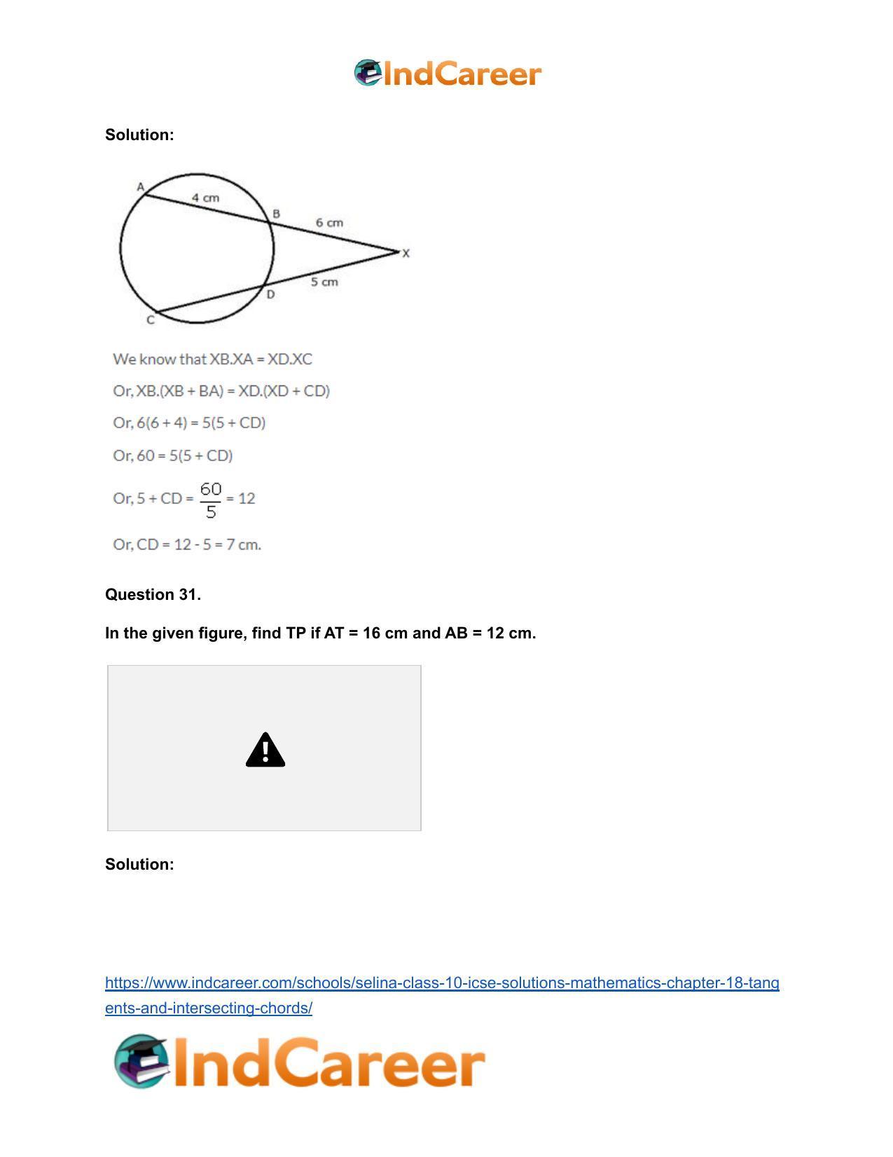 Selina Class 10 ICSE Solutions Mathematics : Chapter 18- Tangents and Intersecting Chords - Page 95