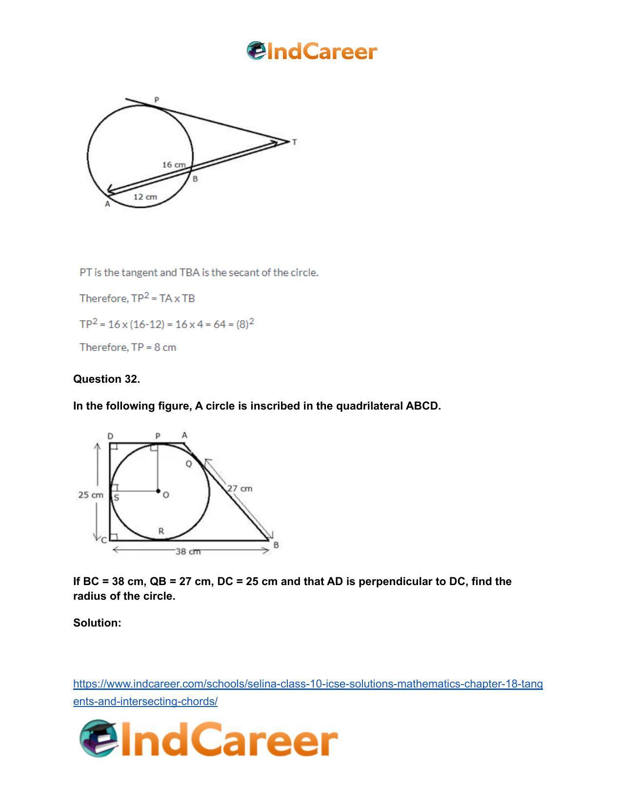 Selina Class 10 ICSE Solutions Mathematics : Chapter 18- Tangents and Intersecting Chords - Page 96
