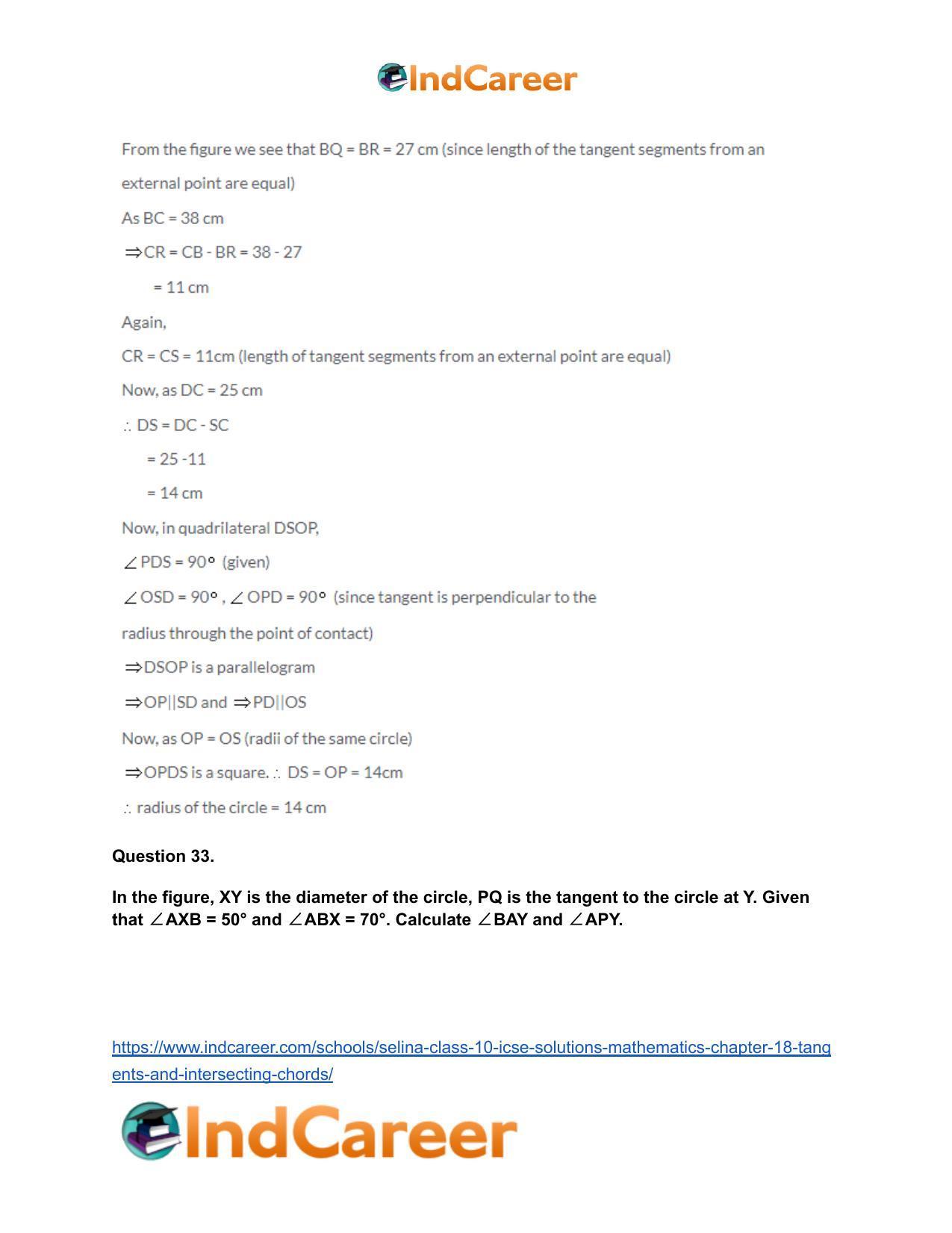 Selina Class 10 ICSE Solutions Mathematics : Chapter 18- Tangents and Intersecting Chords - Page 97