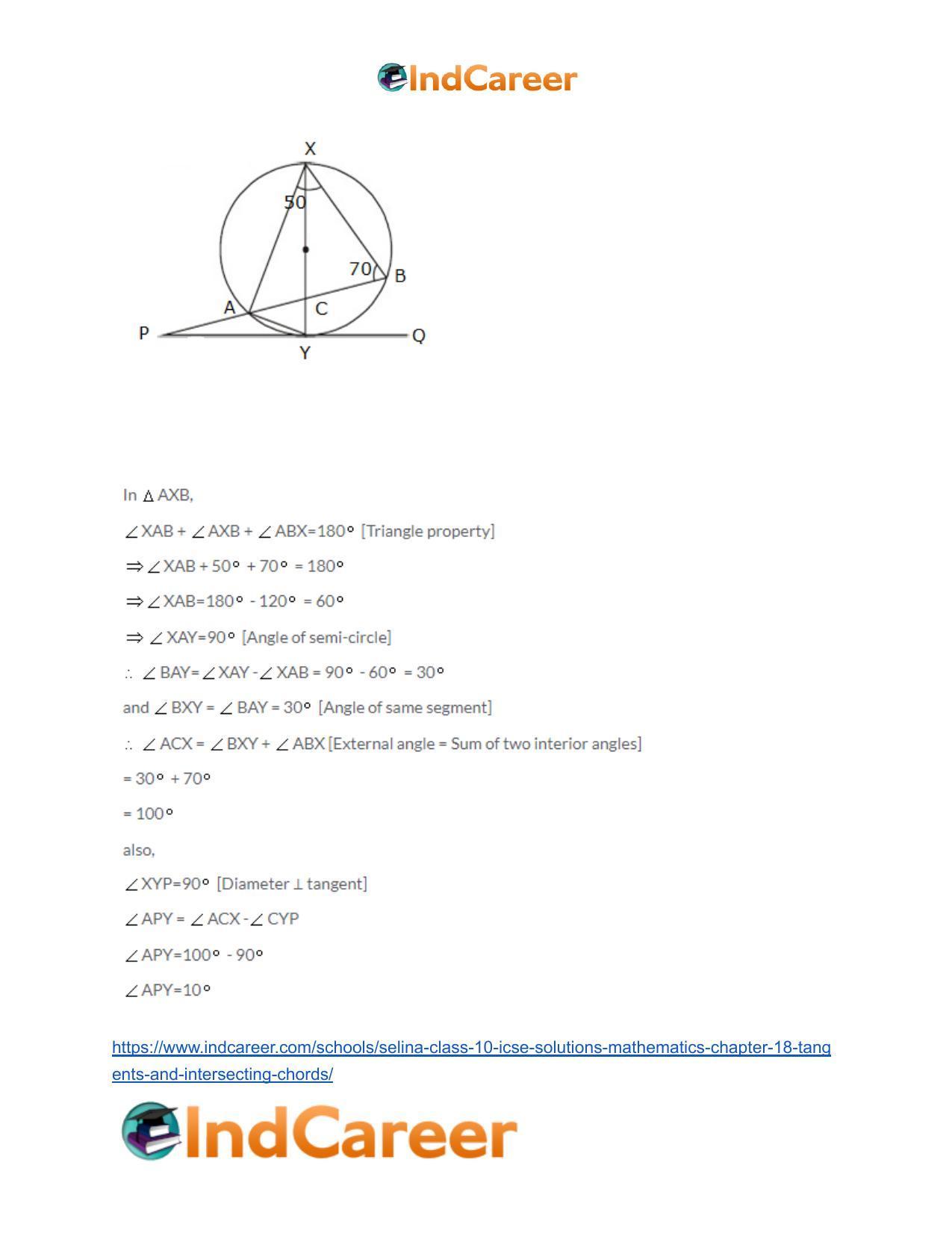 Selina Class 10 ICSE Solutions Mathematics : Chapter 18- Tangents and Intersecting Chords - Page 99