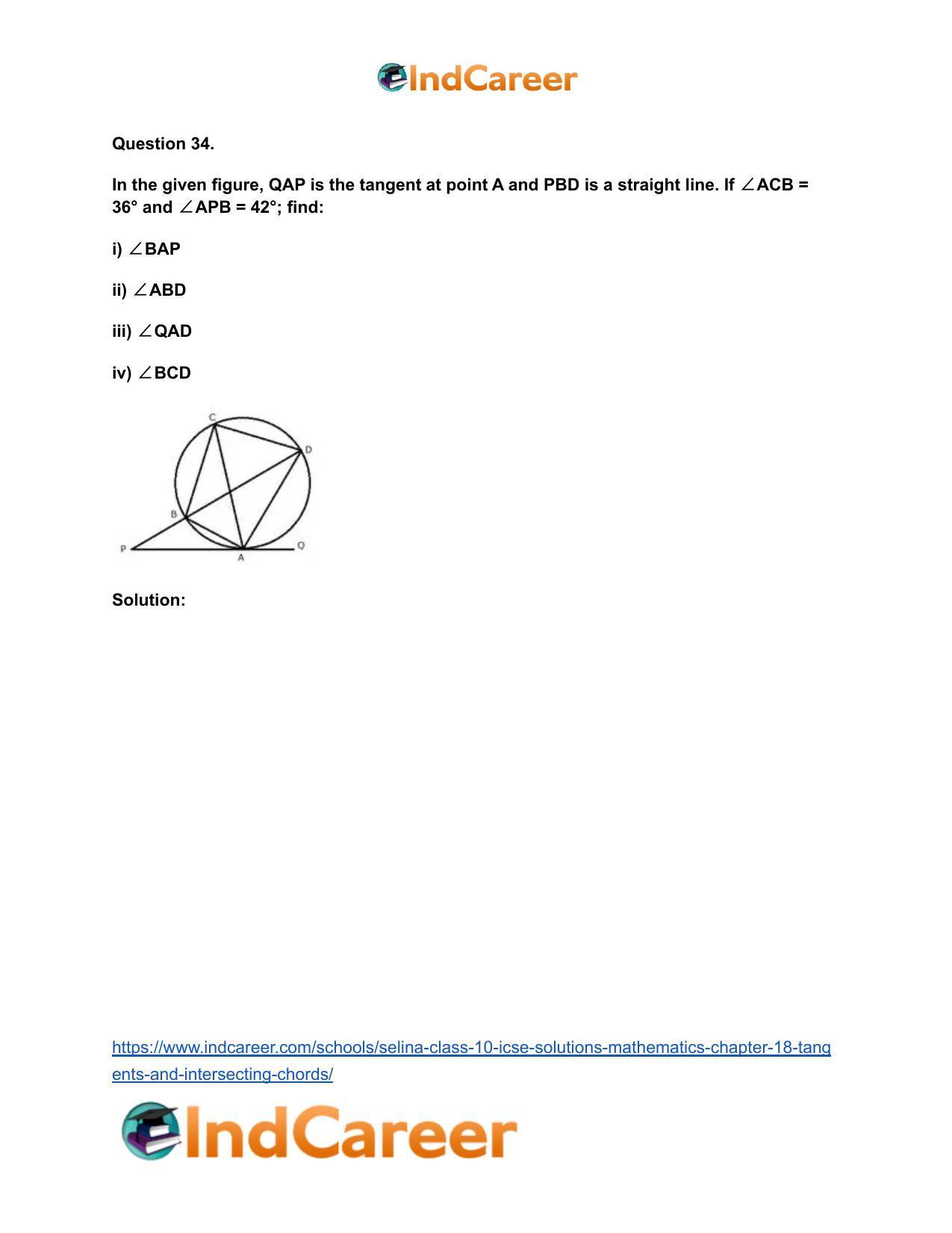Selina Class 10 ICSE Solutions Mathematics : Chapter 18- Tangents and Intersecting Chords - Page 100