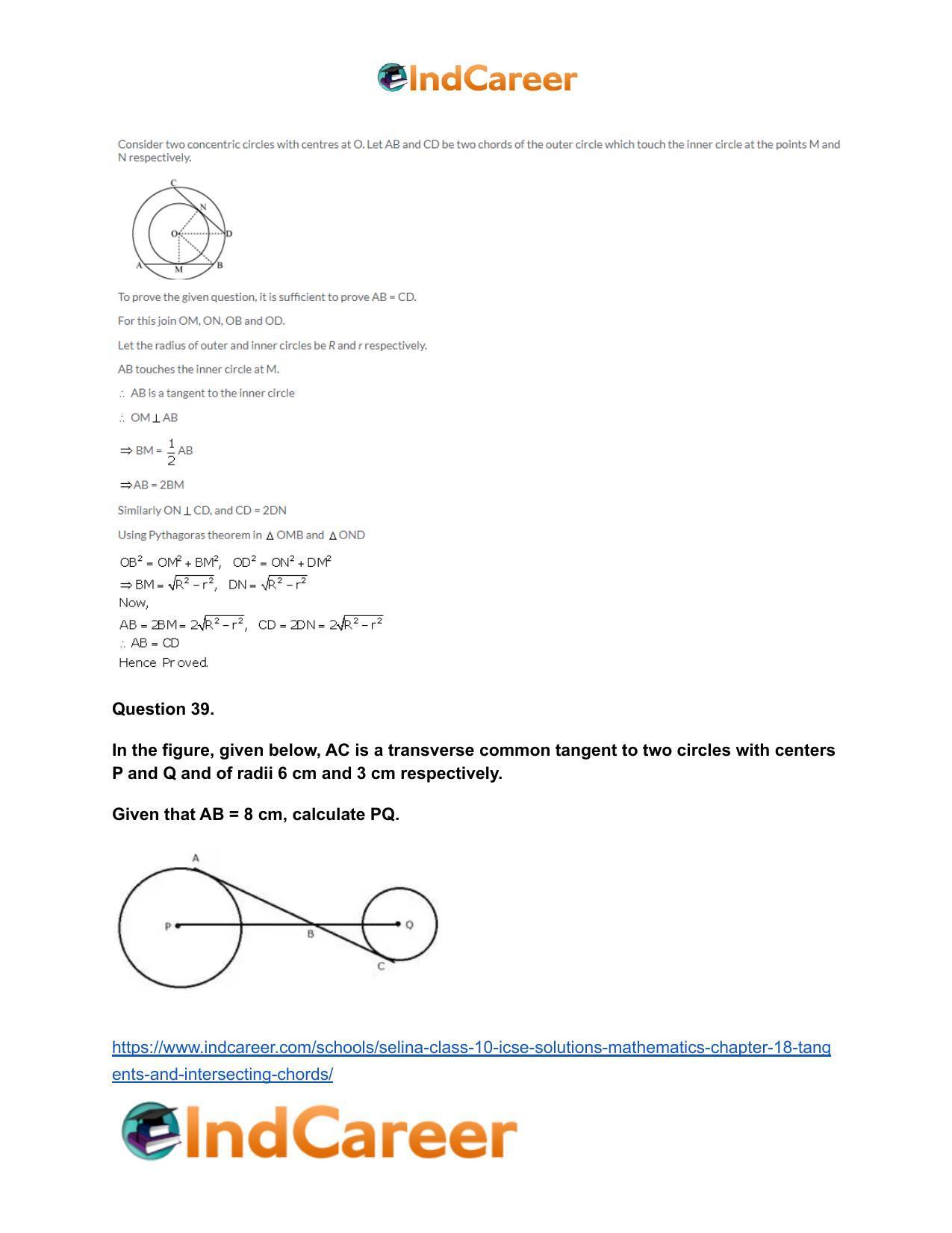 Selina Class 10 ICSE Solutions Mathematics : Chapter 18- Tangents and Intersecting Chords - Page 105