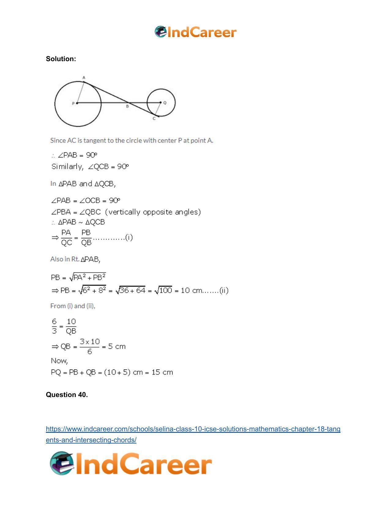 Selina Class 10 ICSE Solutions Mathematics : Chapter 18- Tangents and Intersecting Chords - Page 106