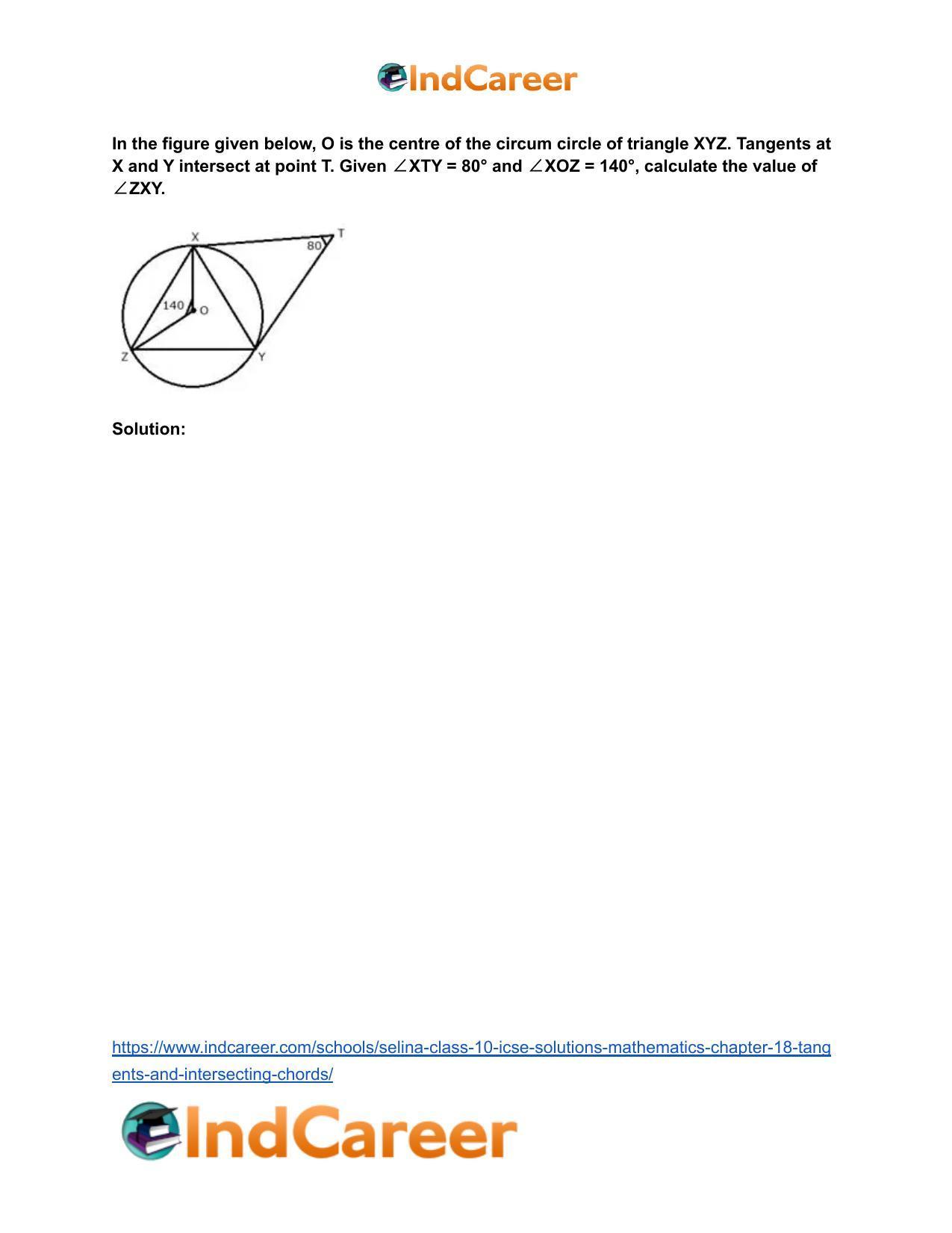 Selina Class 10 ICSE Solutions Mathematics : Chapter 18- Tangents and Intersecting Chords - Page 107