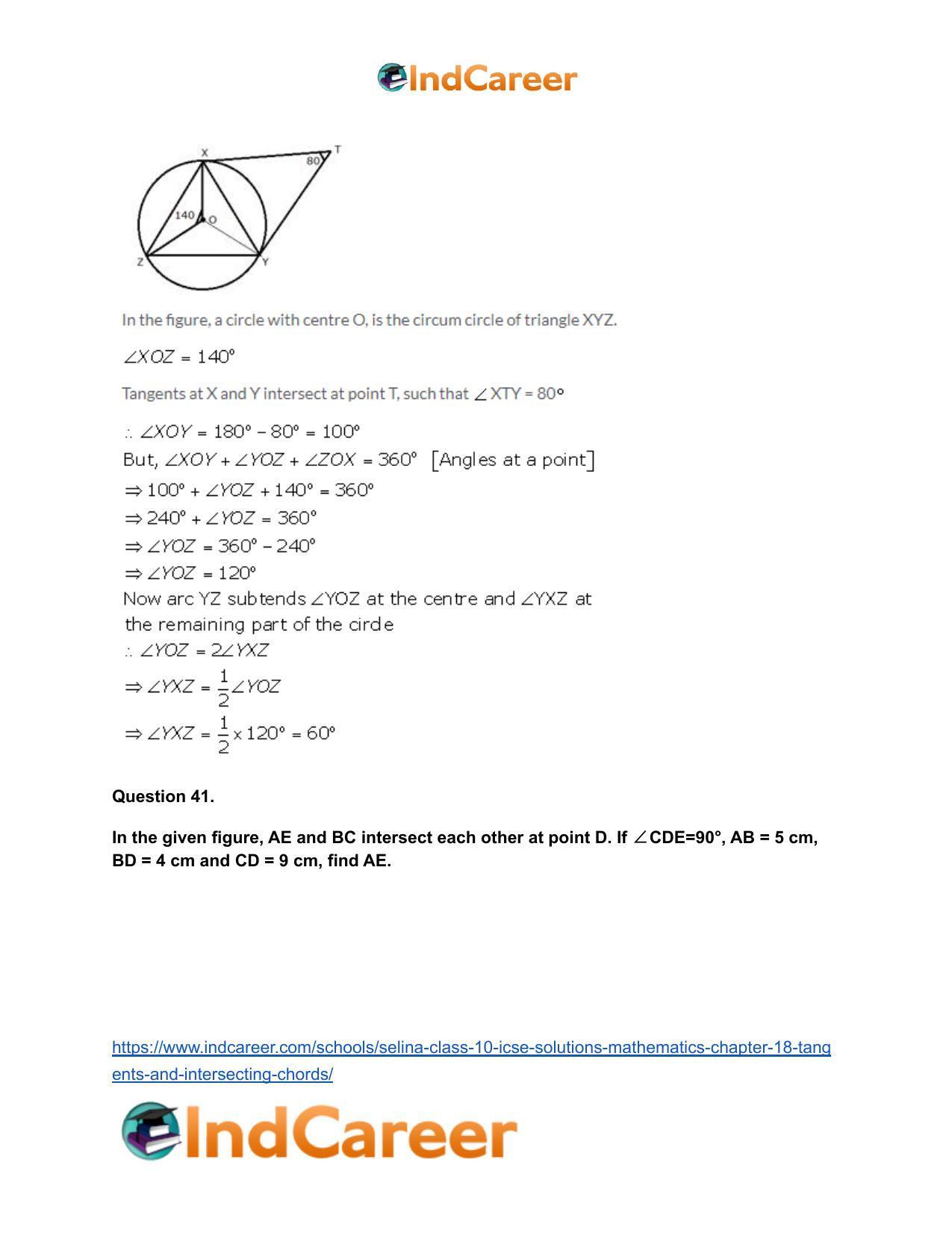 Selina Class 10 ICSE Solutions Mathematics : Chapter 18- Tangents and Intersecting Chords - Page 108
