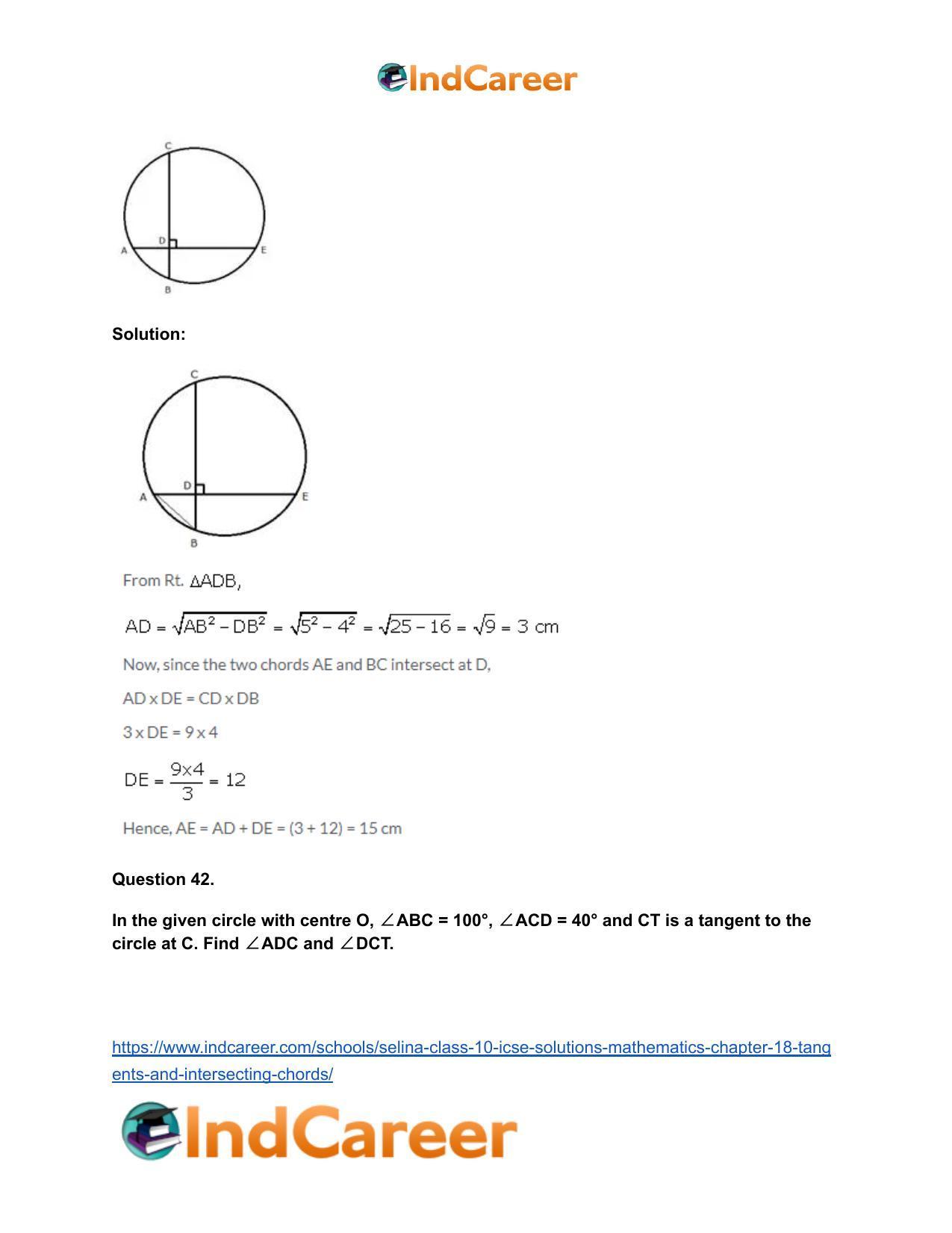 Selina Class 10 ICSE Solutions Mathematics : Chapter 18- Tangents and Intersecting Chords - Page 109