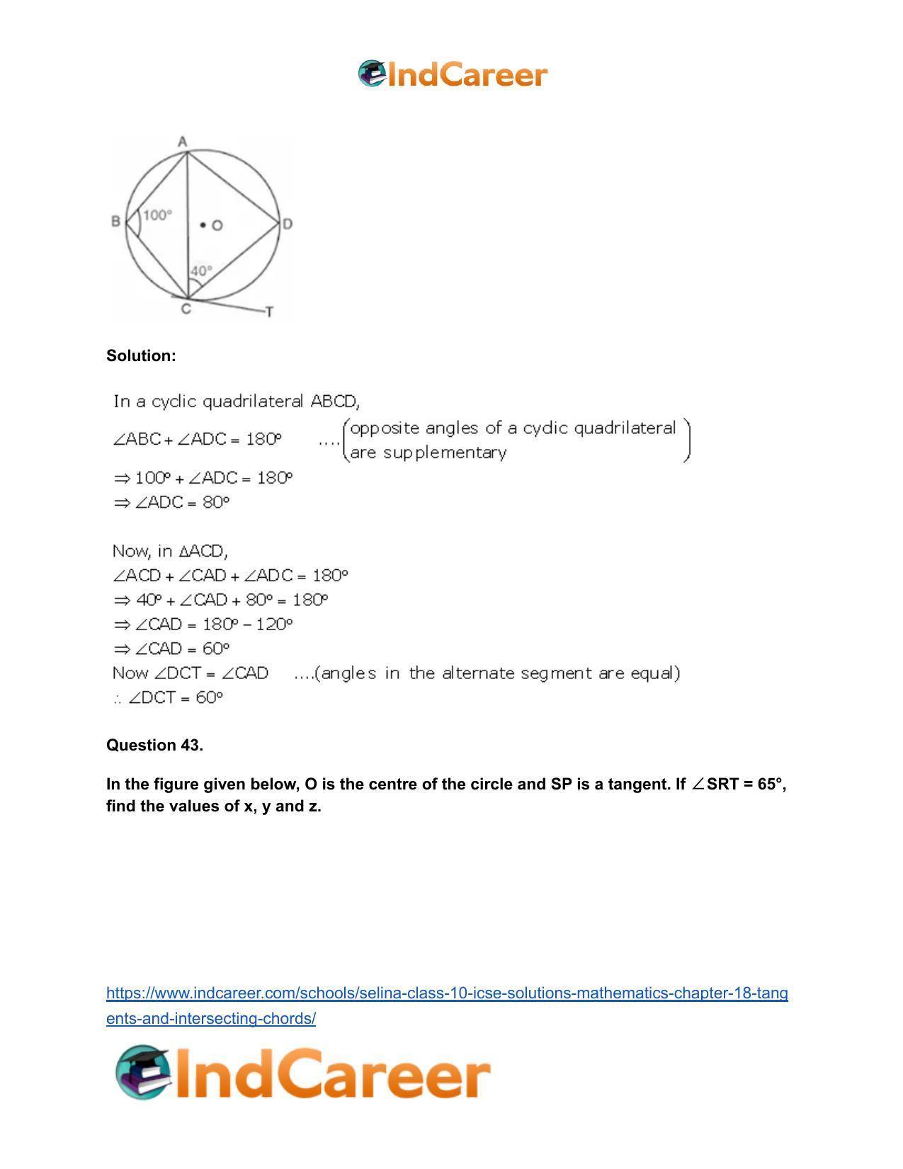 Selina Class 10 ICSE Solutions Mathematics : Chapter 18- Tangents and Intersecting Chords - Page 110