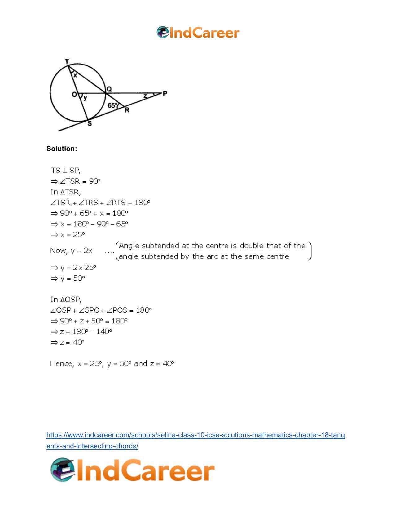 Selina Class 10 ICSE Solutions Mathematics : Chapter 18- Tangents and Intersecting Chords - Page 111