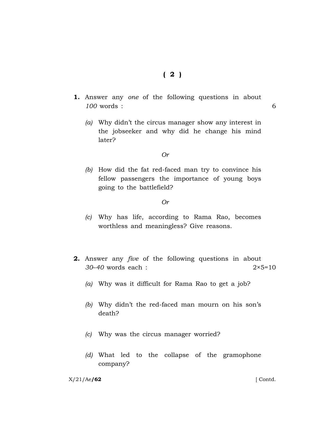 Meghalaya Board (MBOSE) Class 10 ALTERNATIVE ENGLISH  (X-21-Ae) 2021 Question Paper - Page 2