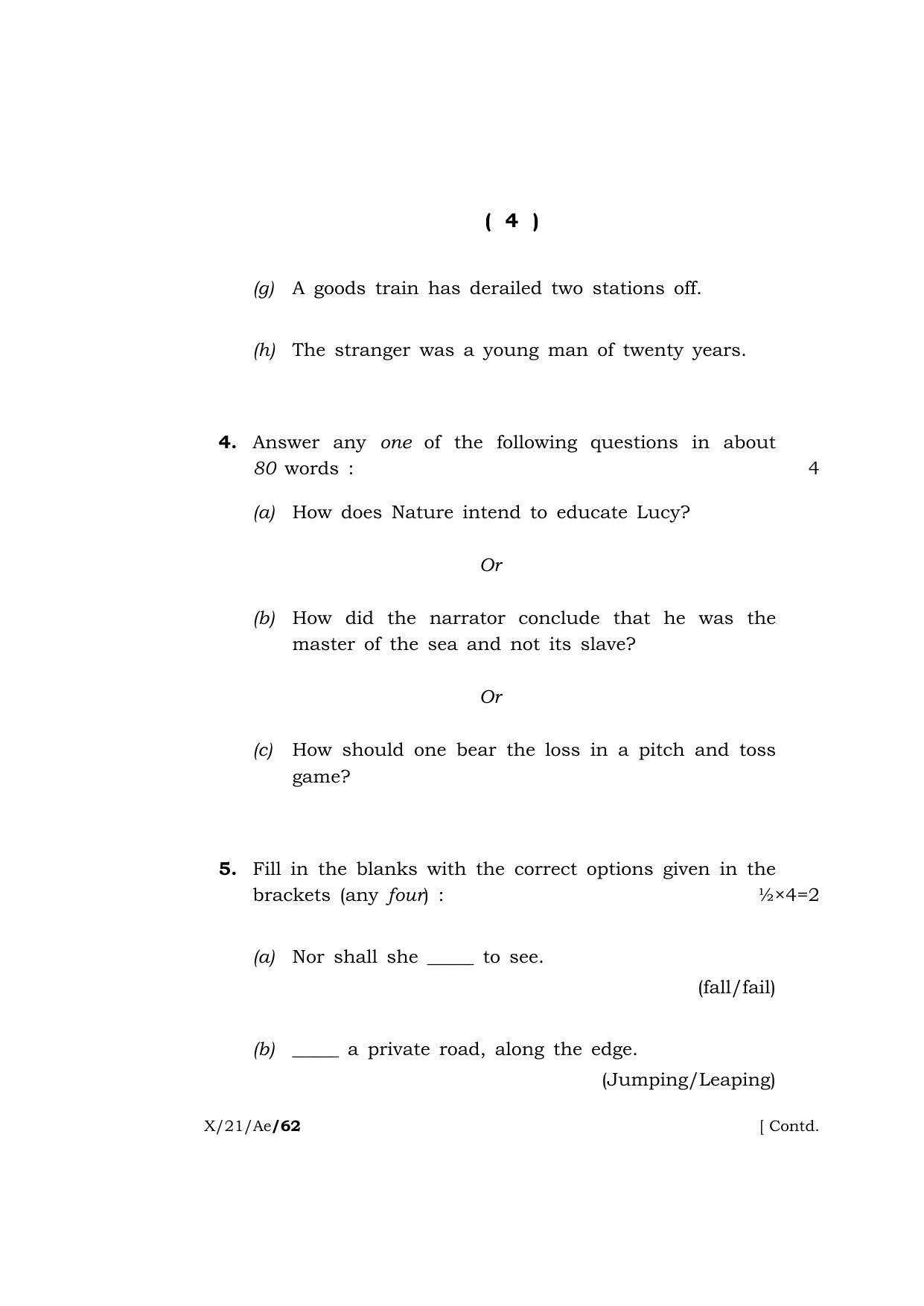 Meghalaya Board (MBOSE) Class 10 ALTERNATIVE ENGLISH  (X-21-Ae) 2021 Question Paper - Page 4