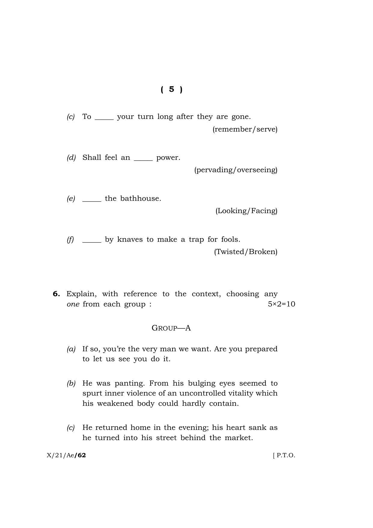 Meghalaya Board (MBOSE) Class 10 ALTERNATIVE ENGLISH  (X-21-Ae) 2021 Question Paper - Page 5