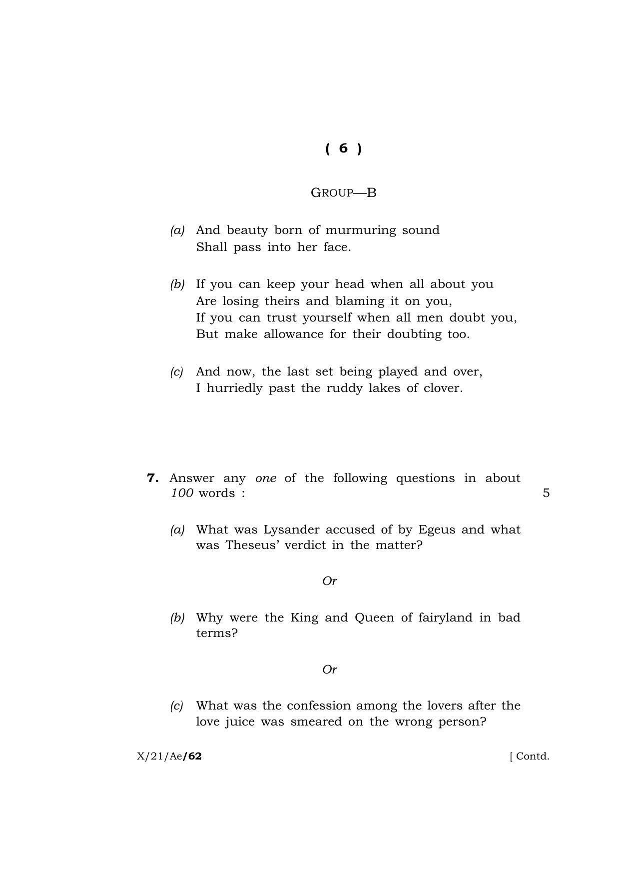 Meghalaya Board (MBOSE) Class 10 ALTERNATIVE ENGLISH  (X-21-Ae) 2021 Question Paper - Page 6