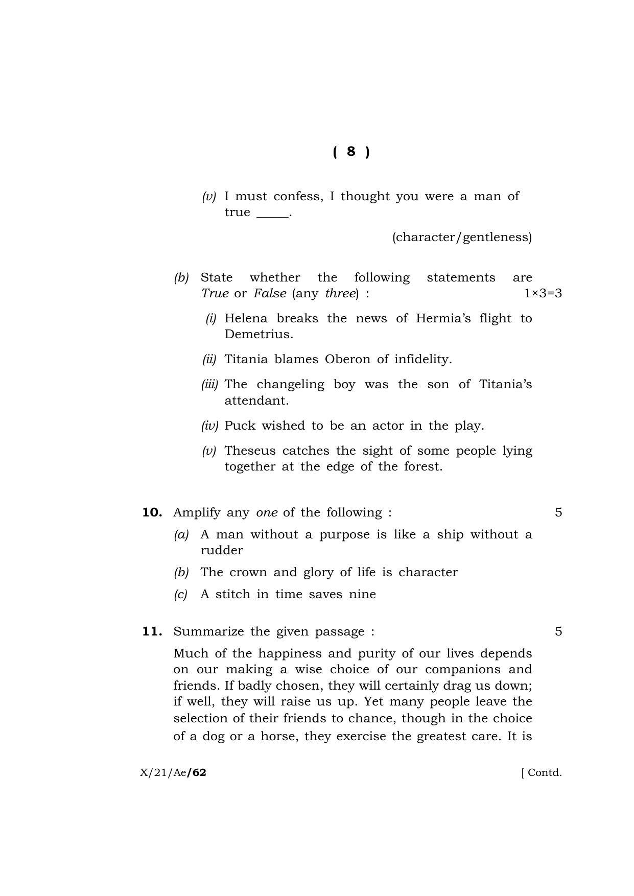 Meghalaya Board (MBOSE) Class 10 ALTERNATIVE ENGLISH  (X-21-Ae) 2021 Question Paper - Page 8