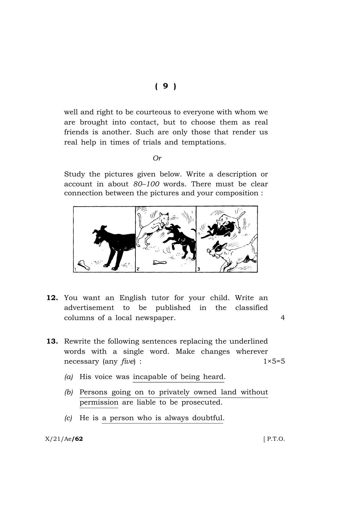 Meghalaya Board (MBOSE) Class 10 ALTERNATIVE ENGLISH  (X-21-Ae) 2021 Question Paper - Page 9