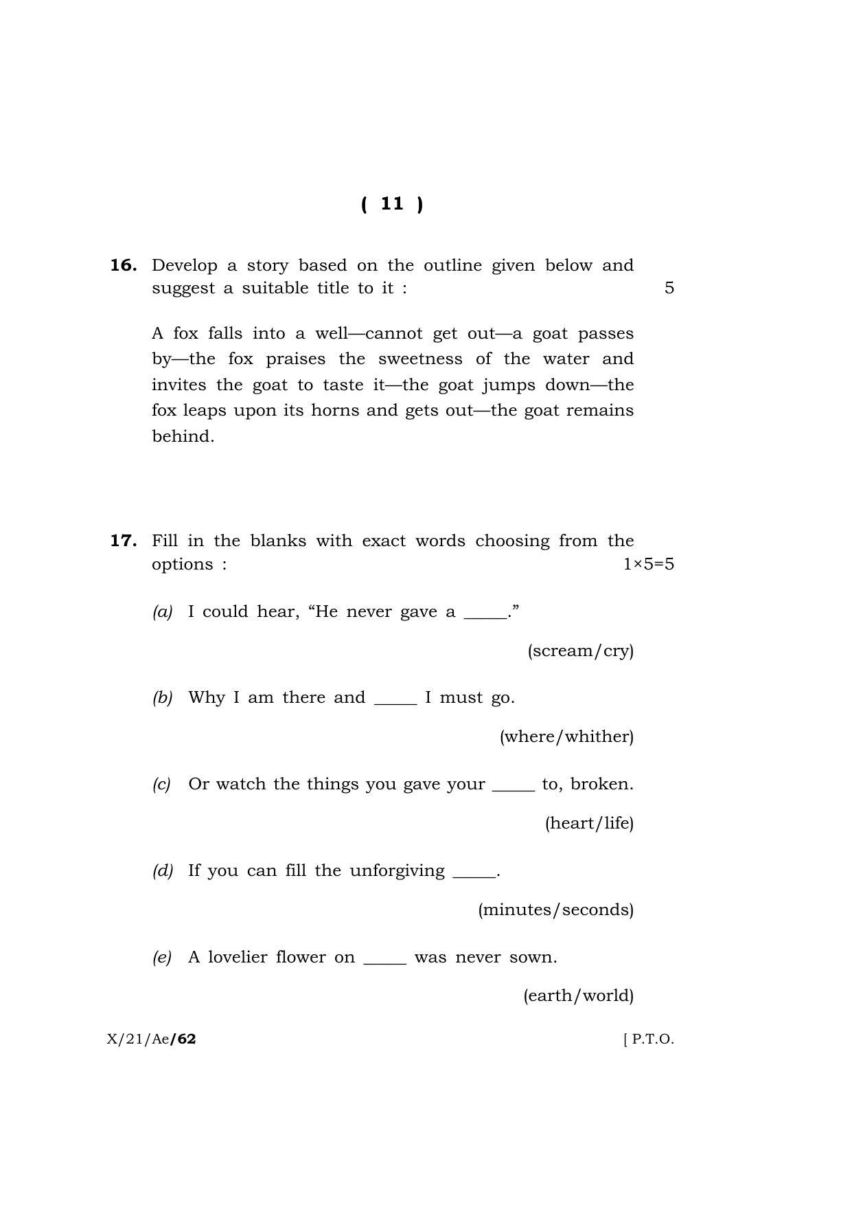 Meghalaya Board (MBOSE) Class 10 ALTERNATIVE ENGLISH  (X-21-Ae) 2021 Question Paper - Page 11