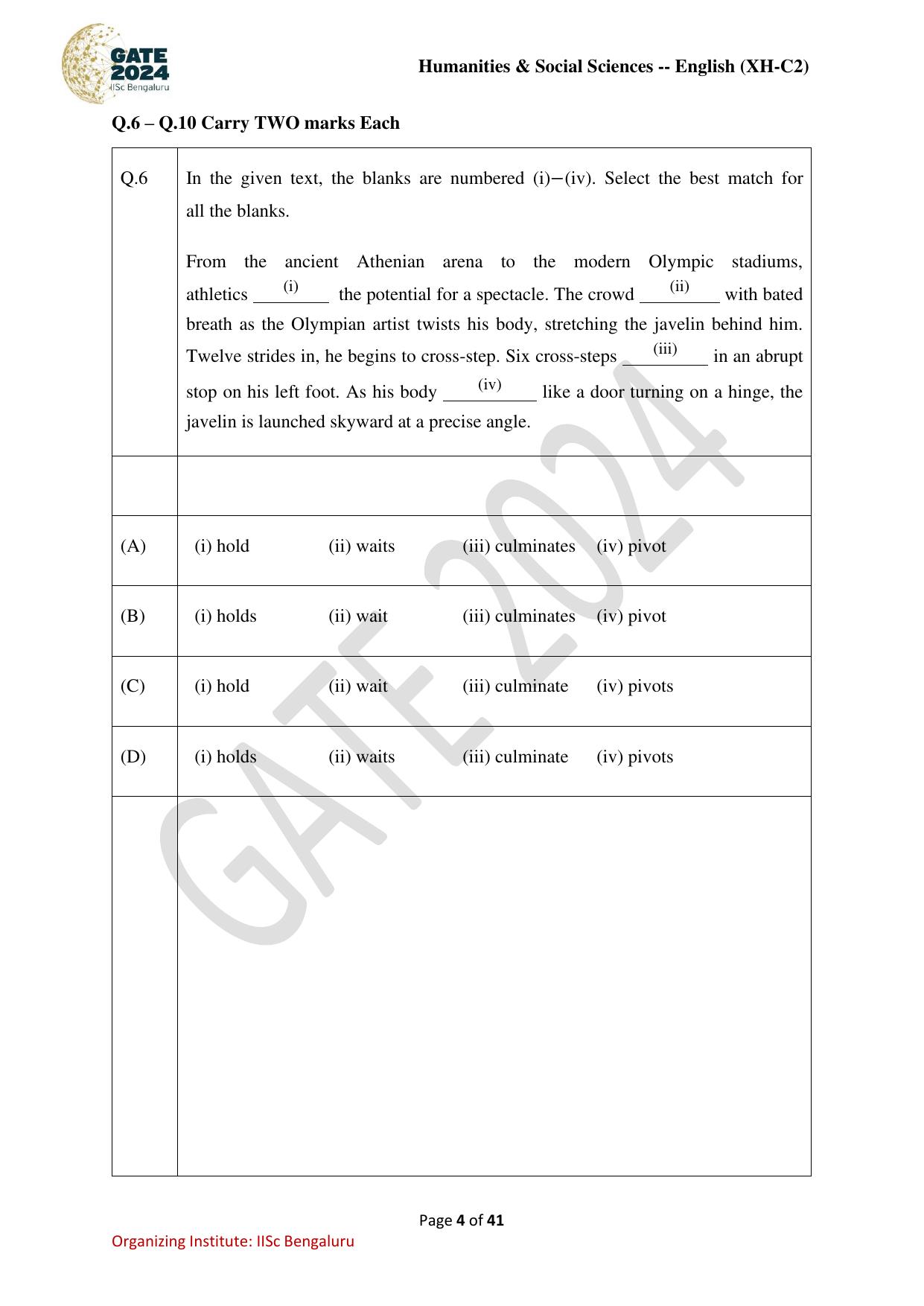GATE 2024 Humanities & Social Sciences - English (XH-C2) Question Paper - Page 4