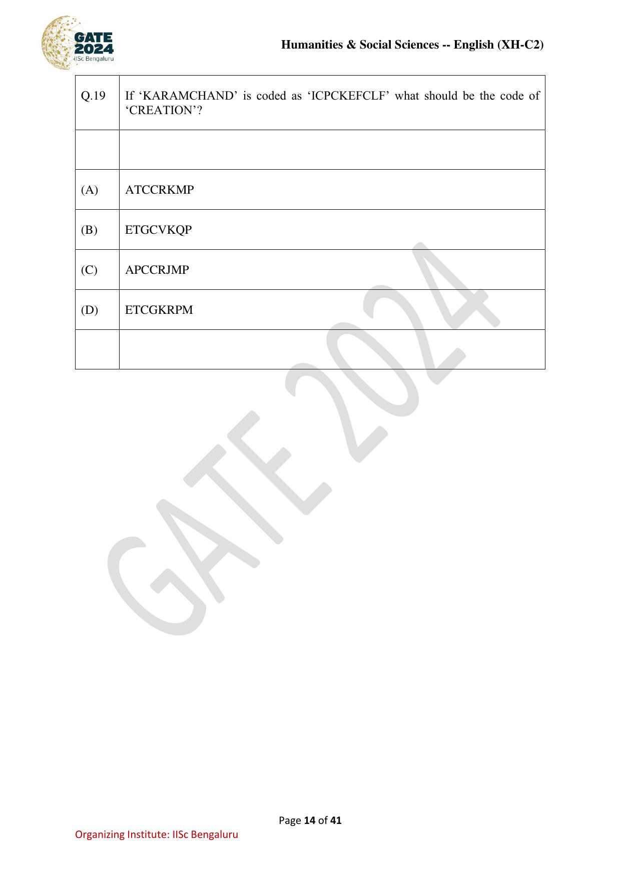 GATE 2024 Humanities & Social Sciences - English (XH-C2) Question Paper - Page 14