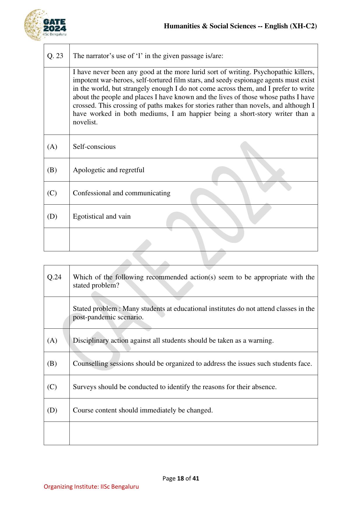 GATE 2024 Humanities & Social Sciences - English (XH-C2) Question Paper - Page 18