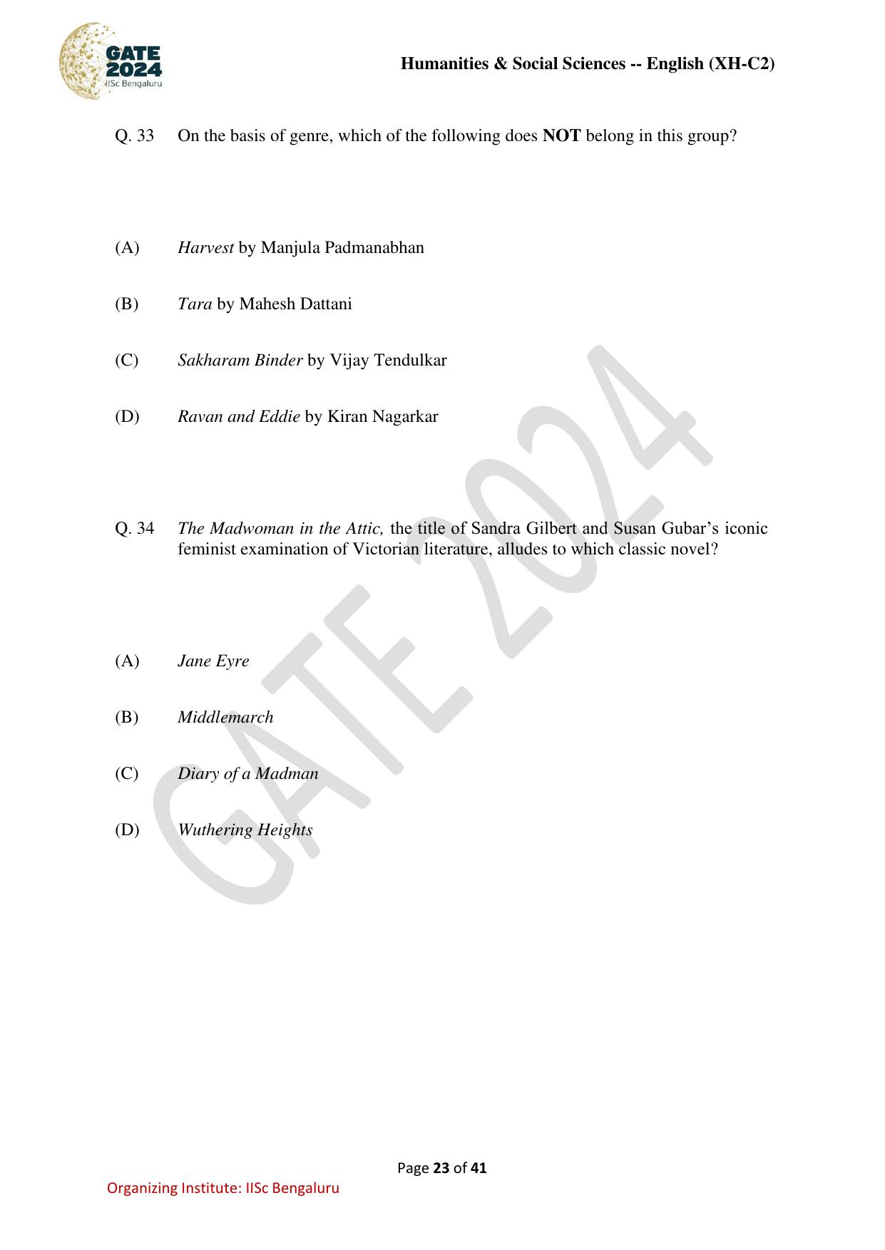 GATE 2024 Humanities & Social Sciences - English (XH-C2) Question Paper - Page 23