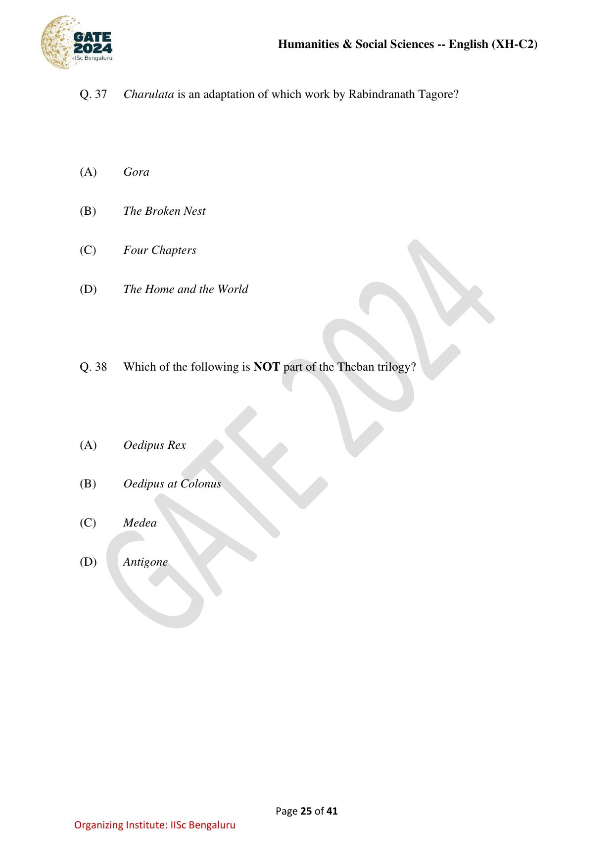 GATE 2024 Humanities & Social Sciences - English (XH-C2) Question Paper - Page 25