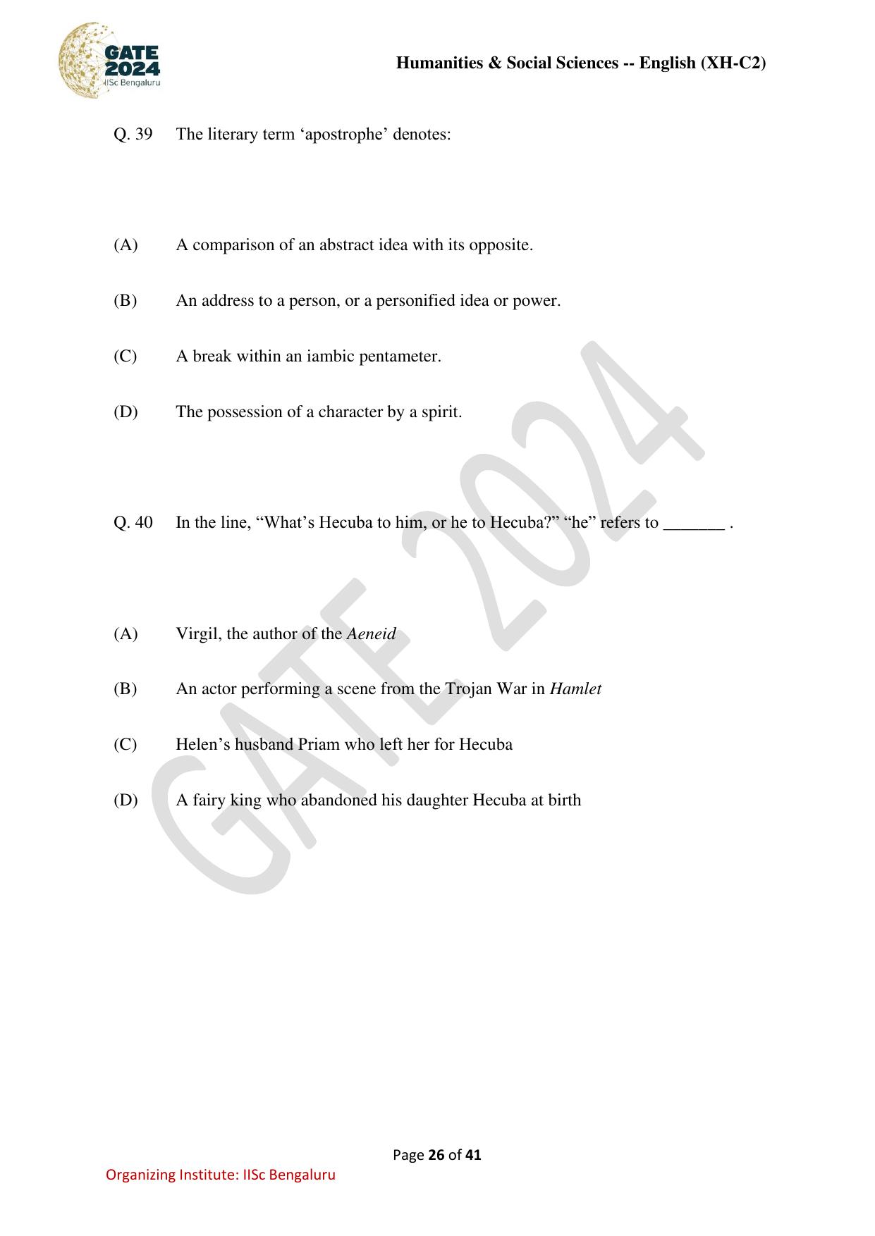 GATE 2024 Humanities & Social Sciences - English (XH-C2) Question Paper - Page 26