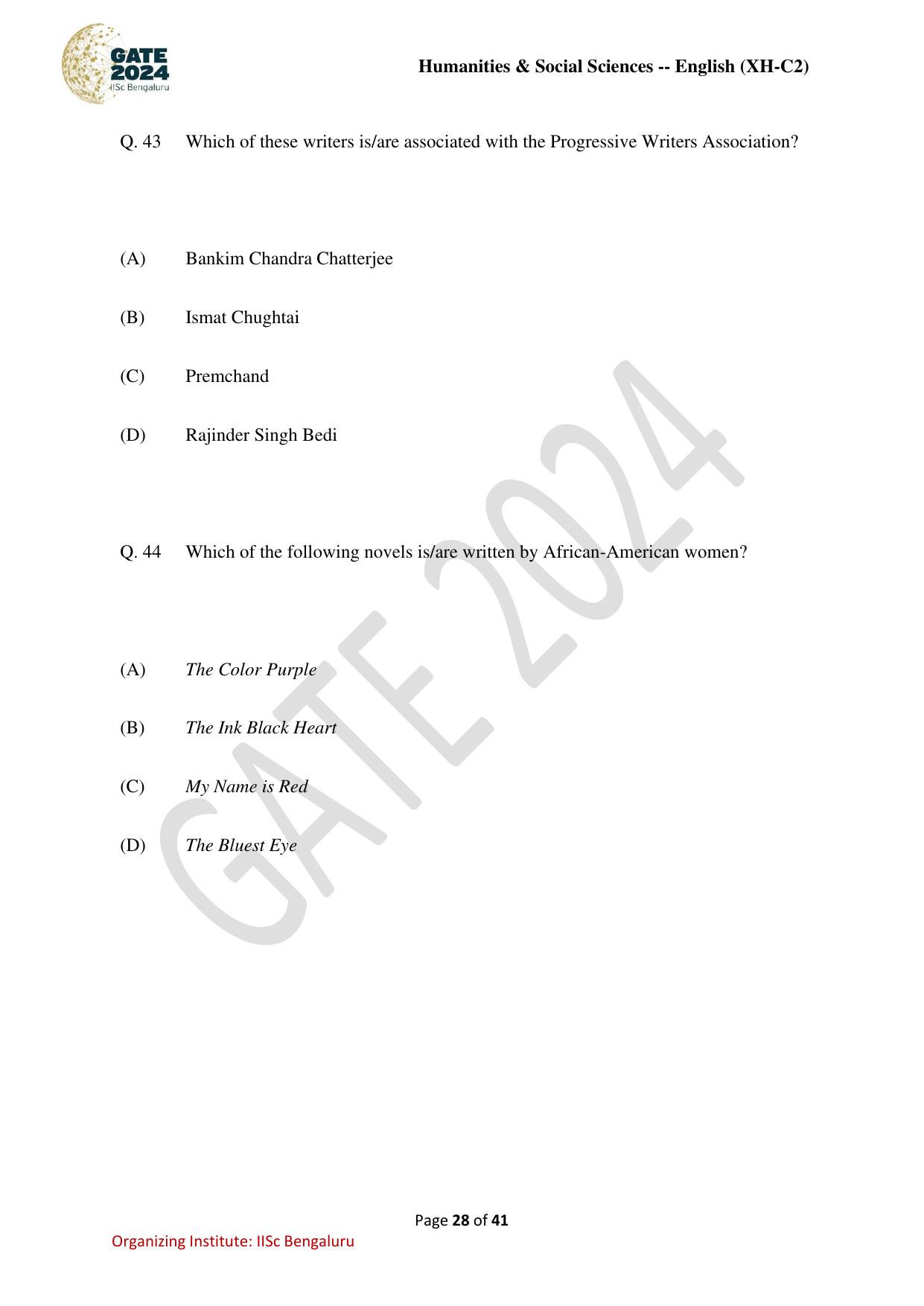 GATE 2024 Humanities & Social Sciences - English (XH-C2) Question Paper - Page 28